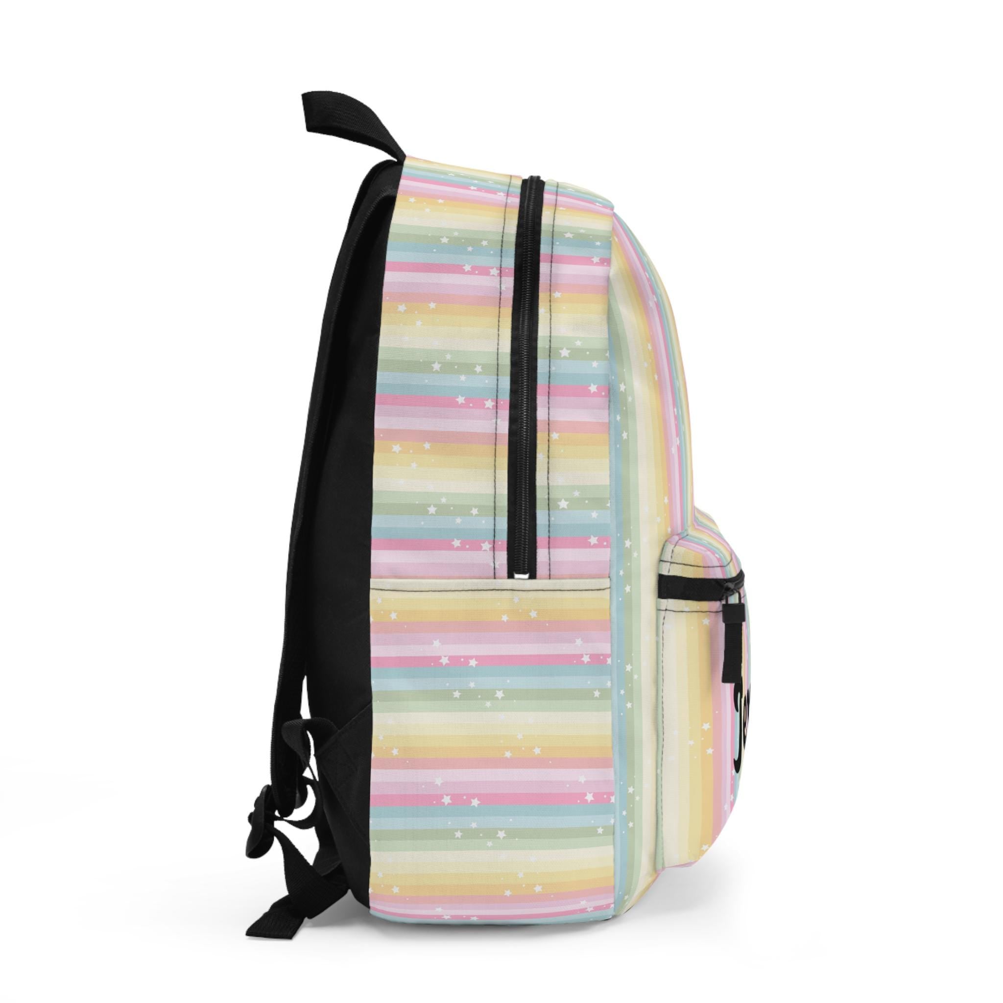Personalized Rainbow Striped Backpack with Stars, Custom School Bag, Kids Name Back to School Backpack, Kids Backpack