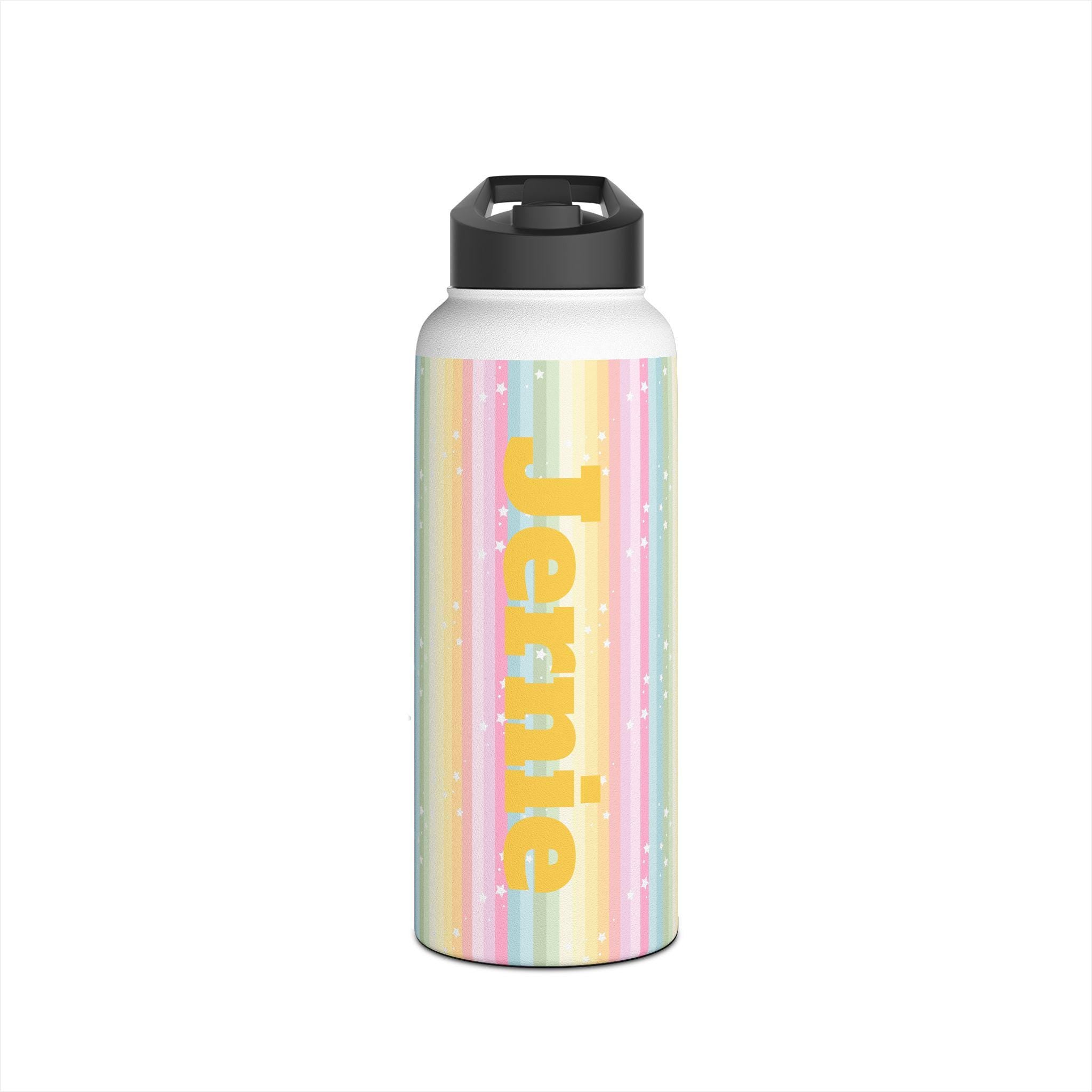 Personalized Rainbow Striped Stainless Steel Water Bottle with Stars, Personalized Kids Water Bottle -Razels