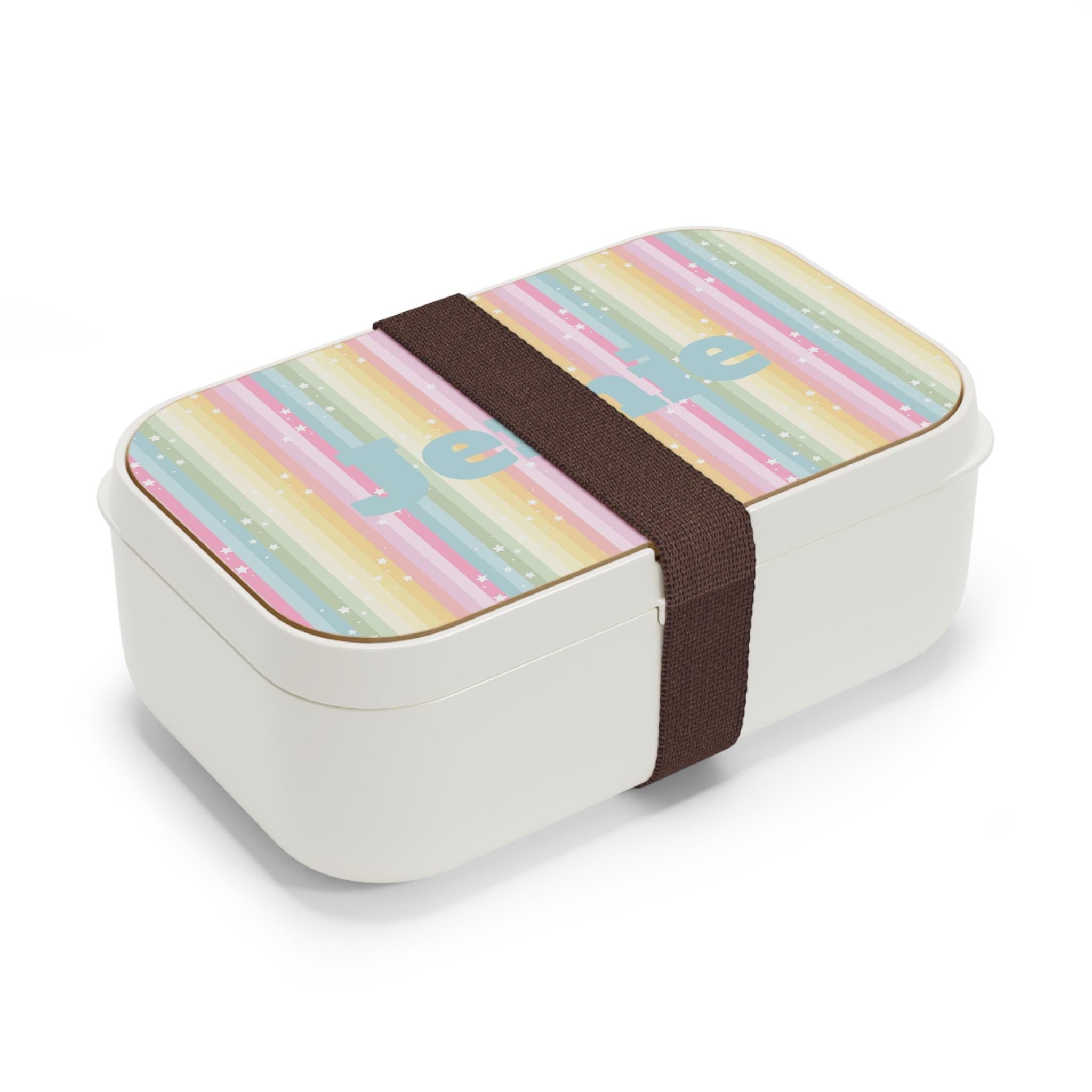 Personalized Rainbow Striped Bento Box with Stars, Customizable Lunch Container -Razels