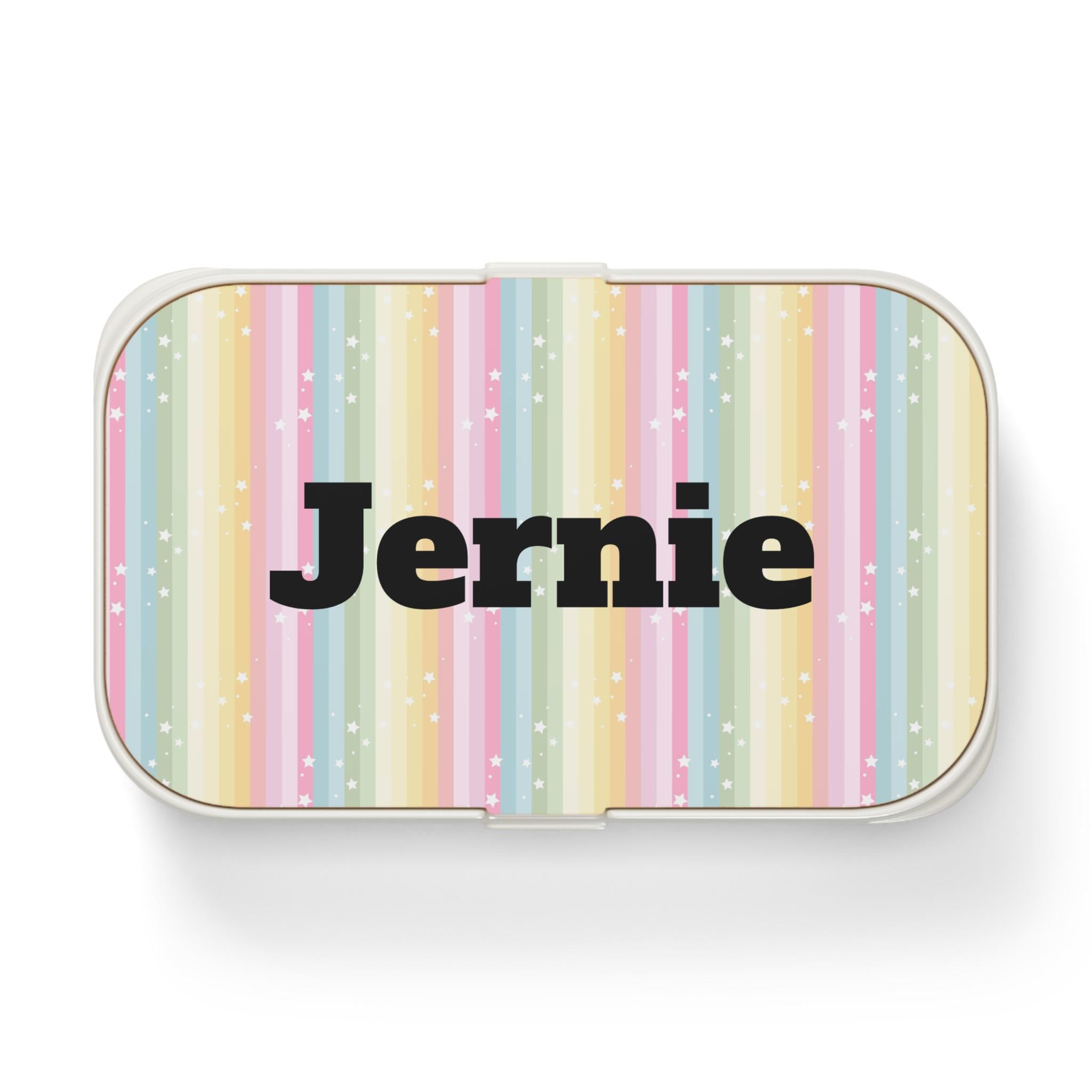 Personalized Rainbow Striped Bento Box with Stars, Customizable Lunch Container -Razels