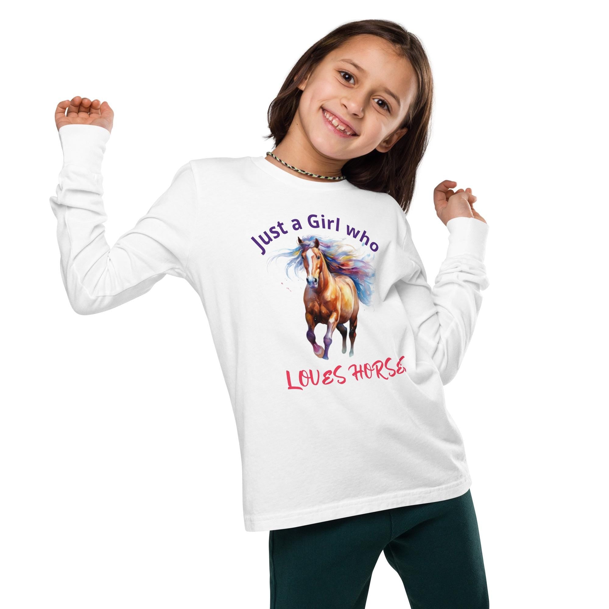 Just a Girl Who LOVES HORSES – Personalized Long Sleeve Tee for Horse-Loving Kids
Whether she’s at the barn, in school, or curled up with horse books, this shirt is made for little equestrians with big dreams.
✓ Soft, breathable Airlume cotton
✓ Classic crew neck & ribbed cuffs
✓ Optional name customization or text removal
✓ Regular fit that’s comfy for all-day wear
✓ A thoughtful gift for horse girls everywhere!