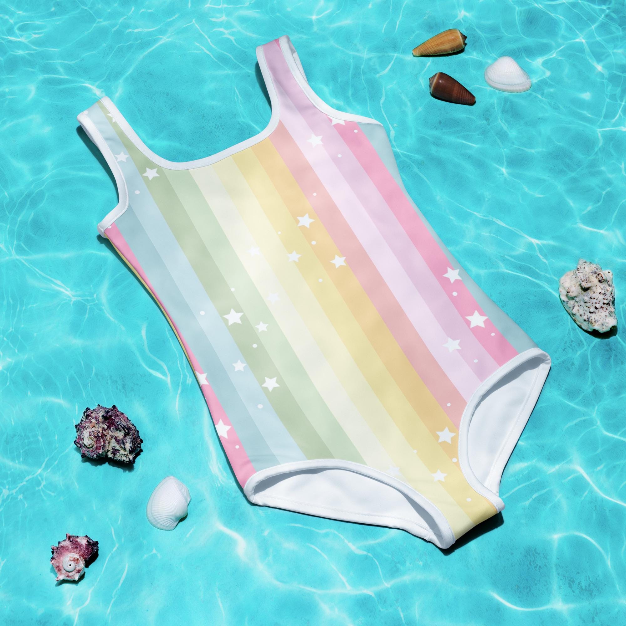 Girls Rainbow and Stars, Kids Swimsuit, -Razels
