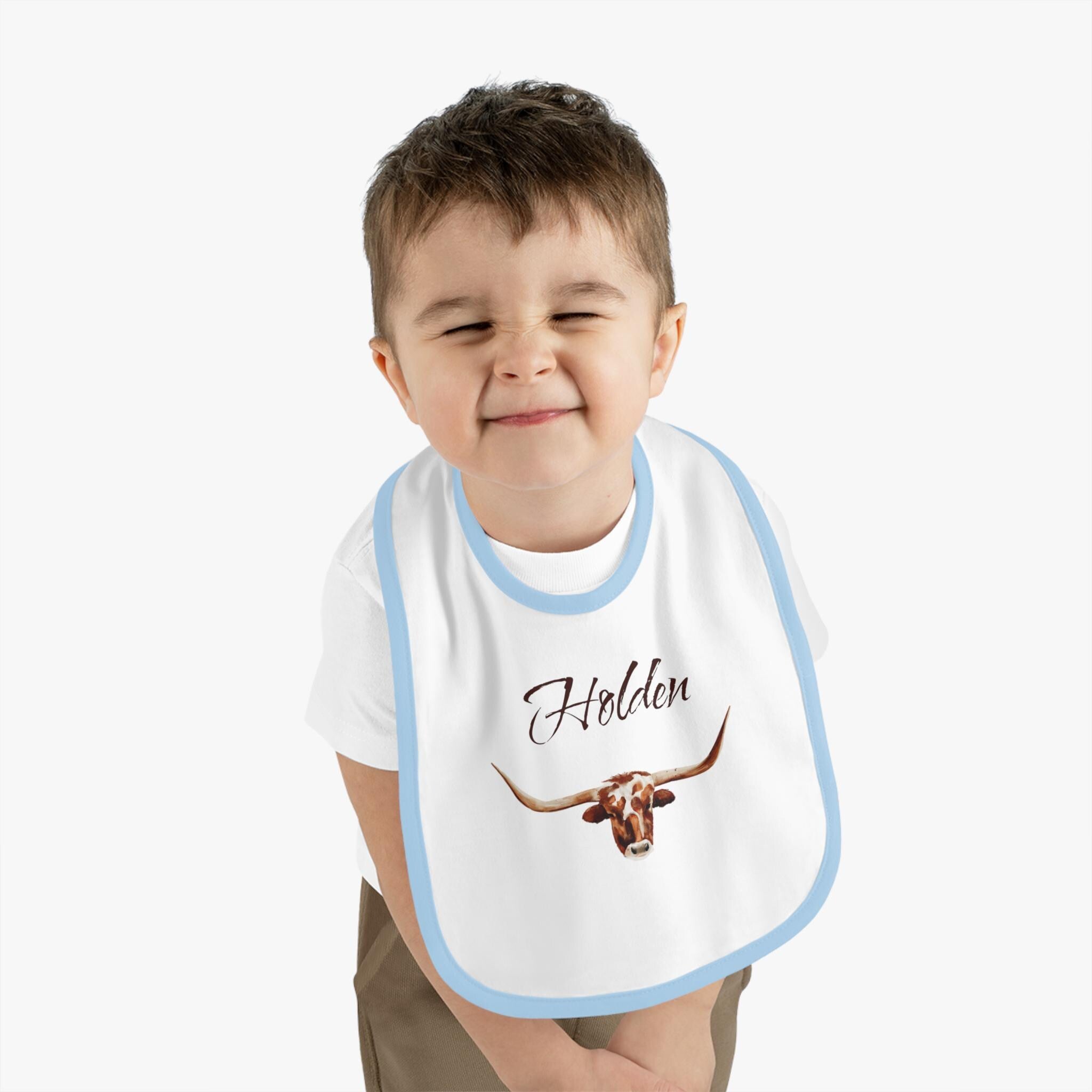 Personalized Longhorn Baby Bib: Soft Cotton Cowboy Bib with Custom Name -Razels