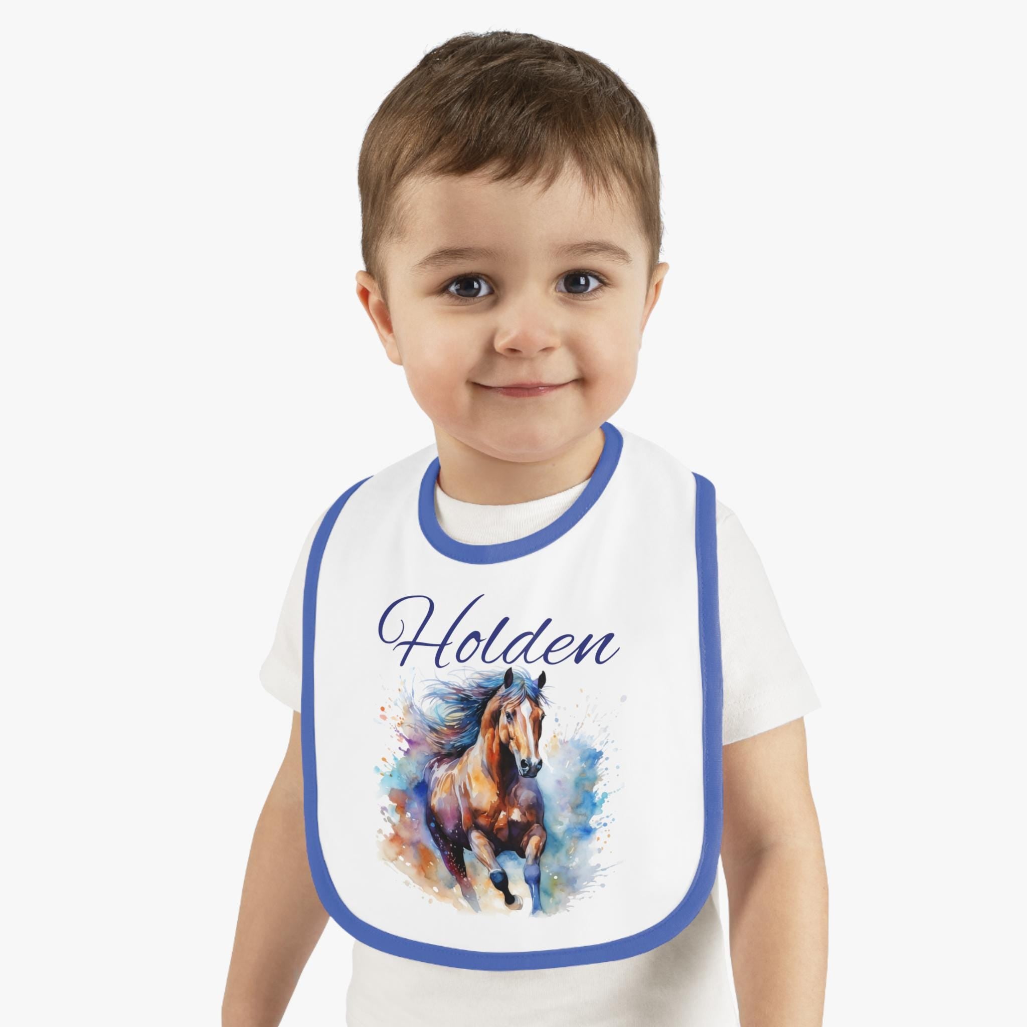 Custom Baby Horse Bib - Personalized Watercolor Horse Jersey Bib for Infants, Unique Baby Shower Gift, -Razels