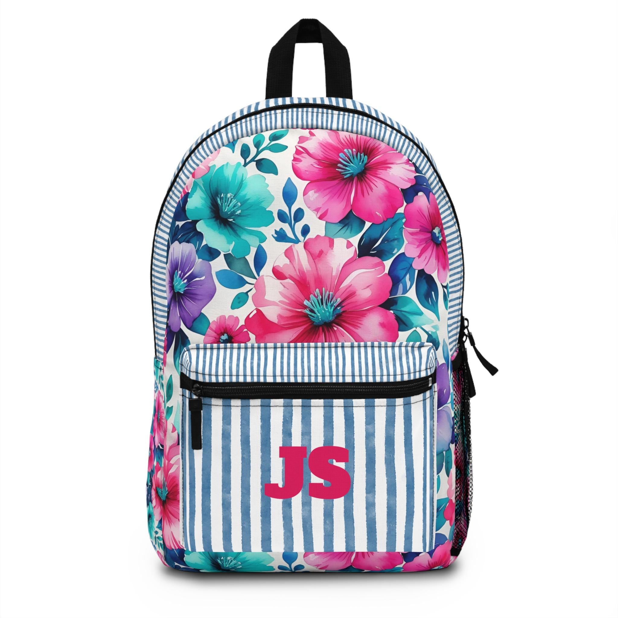 Floral Monogram Backpack – Personalized Just for Her!
Pick your stripe color, pick your font color, and add your initials or name—or keep it blank for a chic, floral statement! T
✓ Customizable with name or initials
✓ Gorgeous floral + stripe combo
✓ Spacious compartments including a padded laptop sleeve
✓ Comfy padded straps + breathable back panel
✓ Lightweight + durable = perfect for daily use