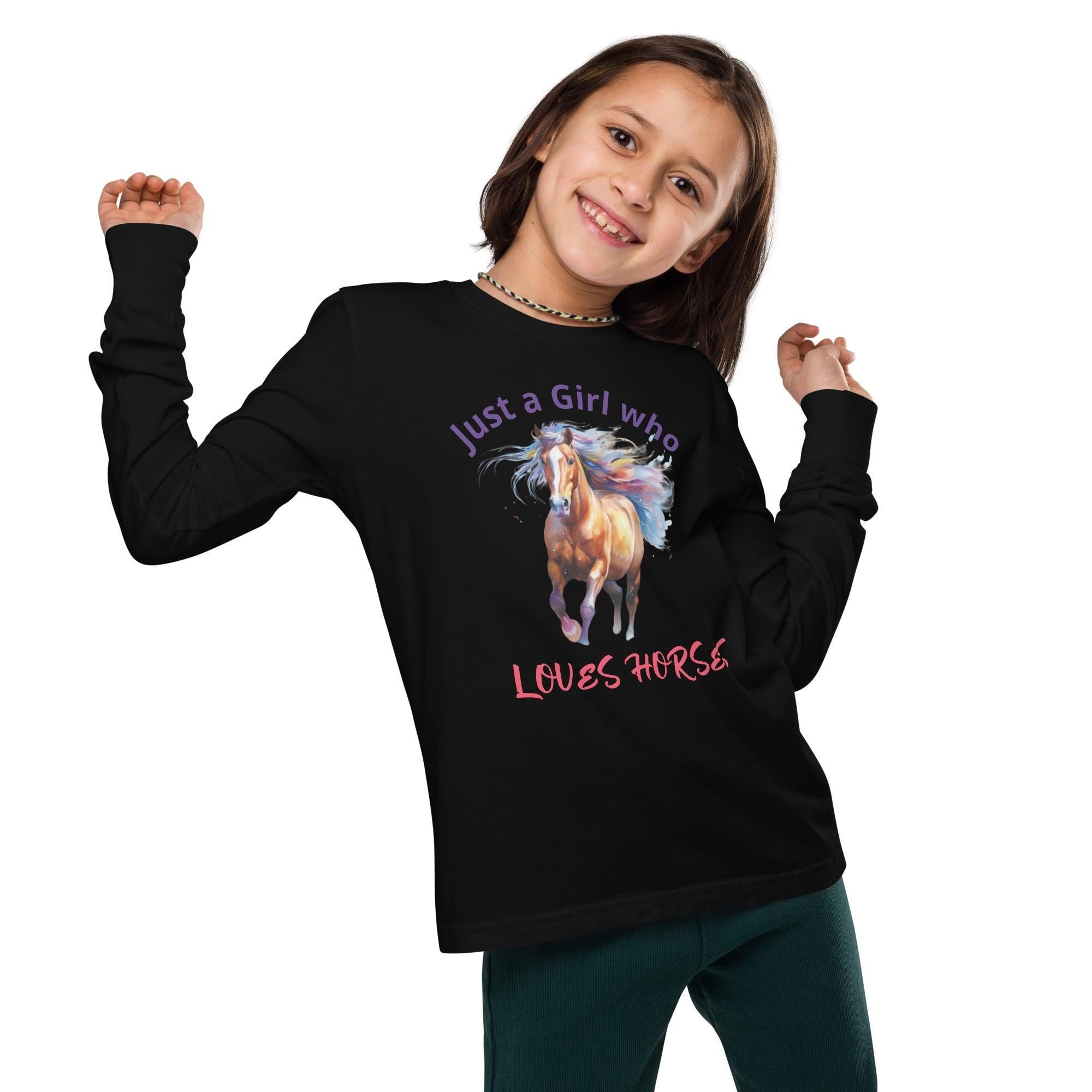 Just a Girl Who LOVES HORSES , Personalized Long Sleeve Tee for Horse-Loving Kids