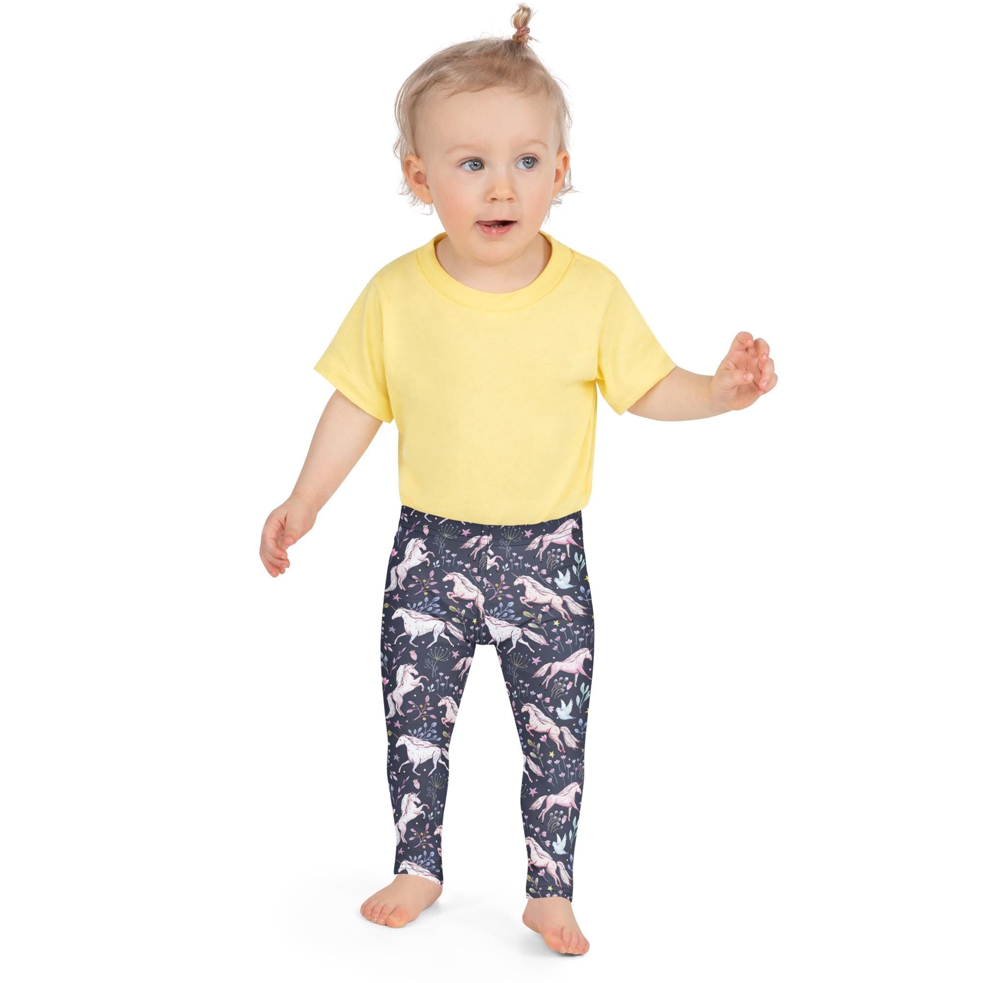 Unicorn Kid's Leggings, Navy Unicorns and Flower Pants -Razels