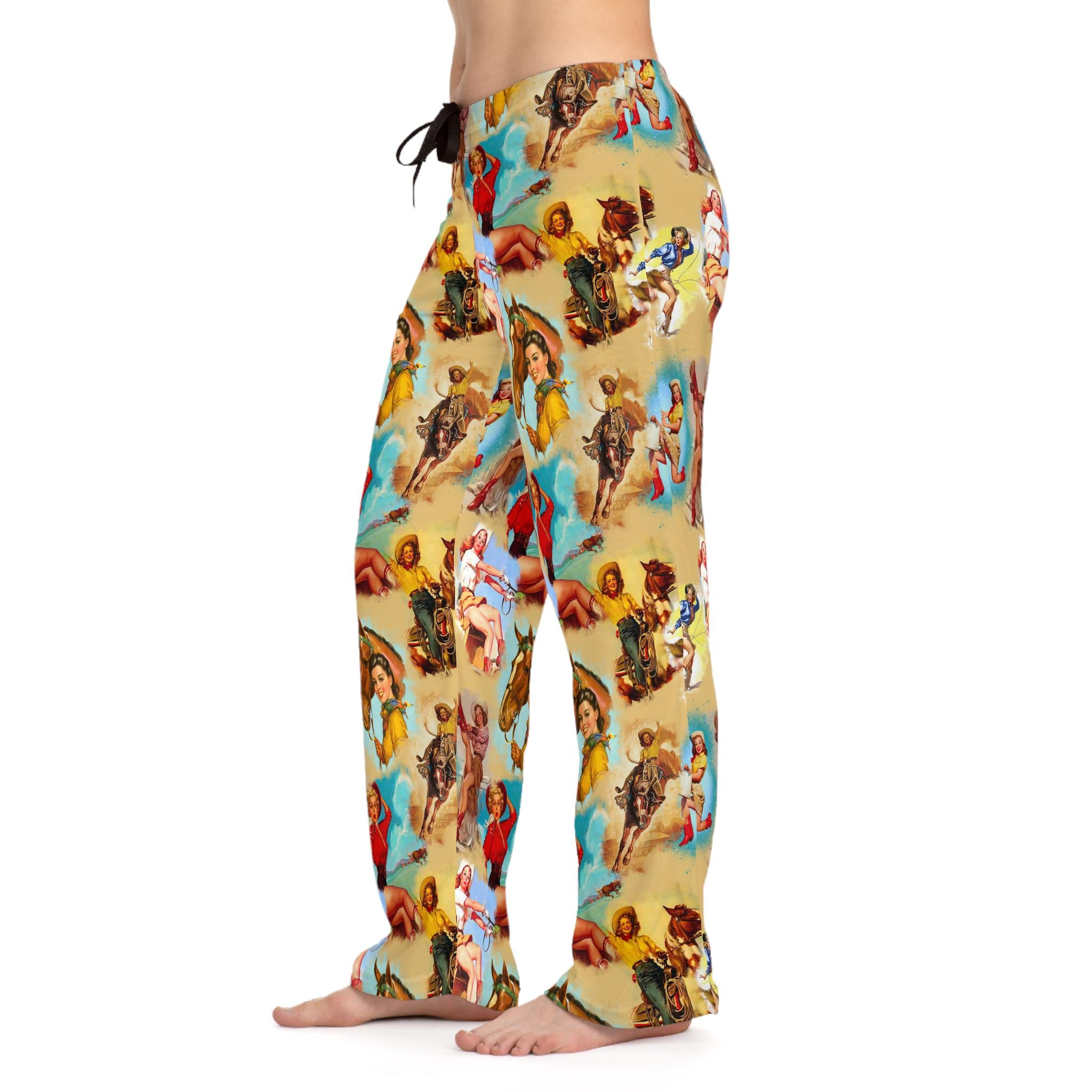 Vintage Cowgirl Womens Pajama Pants, Retro Cowgirl Montage -Razels