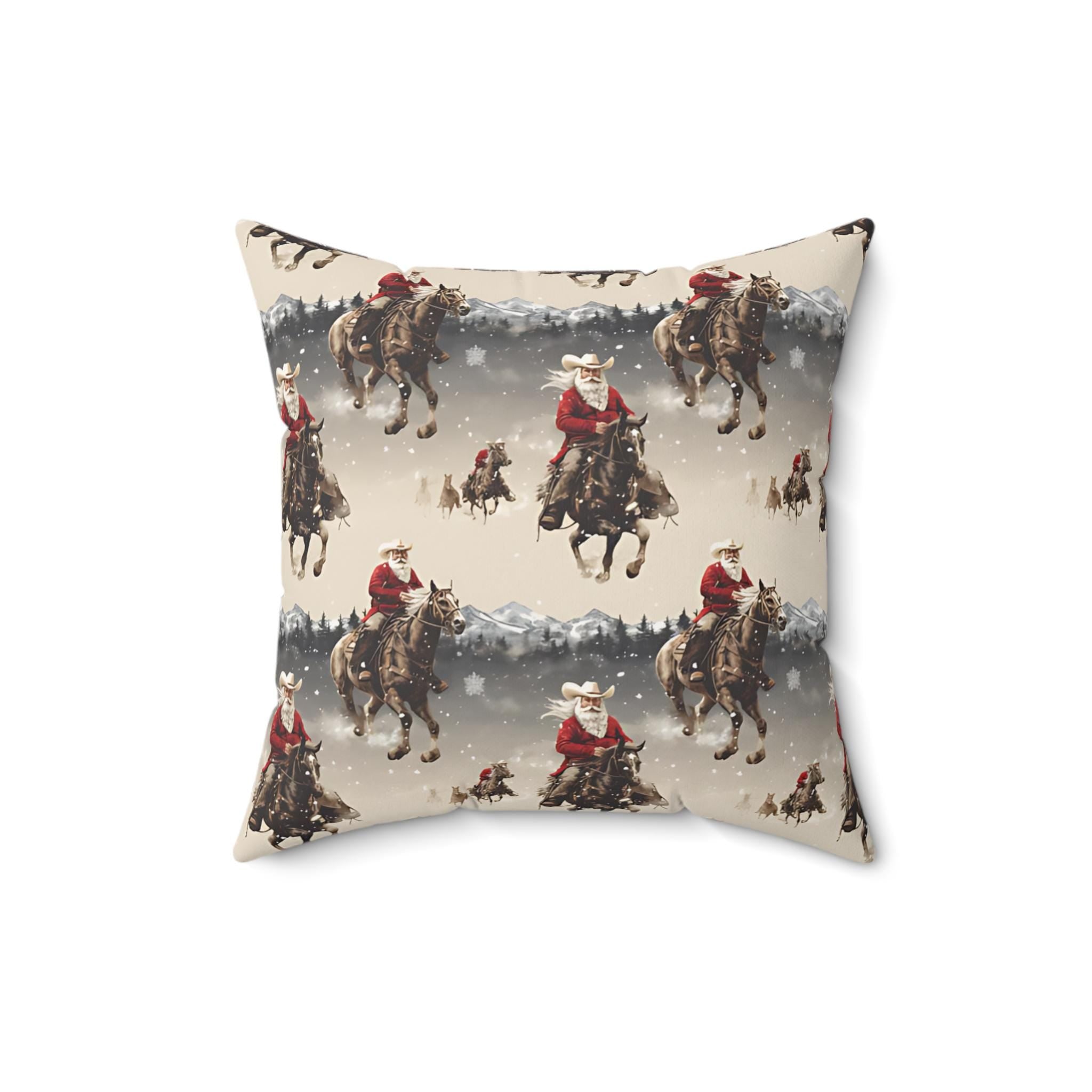 Cowboy Santa Pillow: Western Christmas Accent, Spun Polyester -Razels
