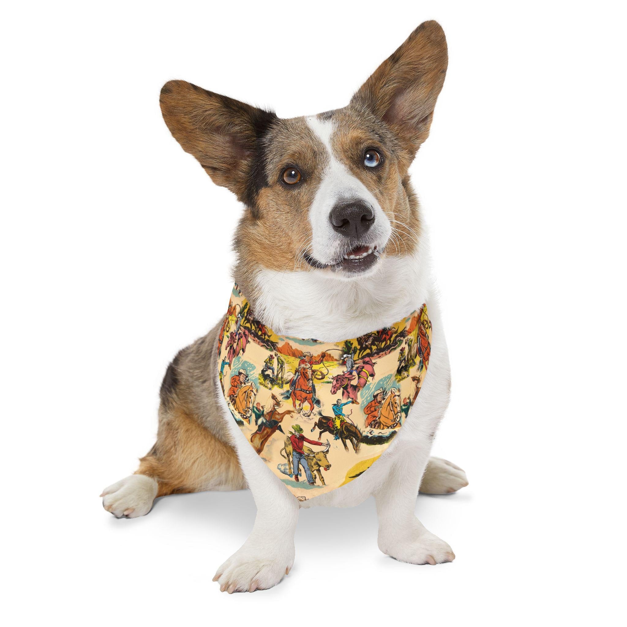 Cowboy Dog Bandana Vintage Western Print Pet Scarf, Durable Cotton Bandana for Dogs