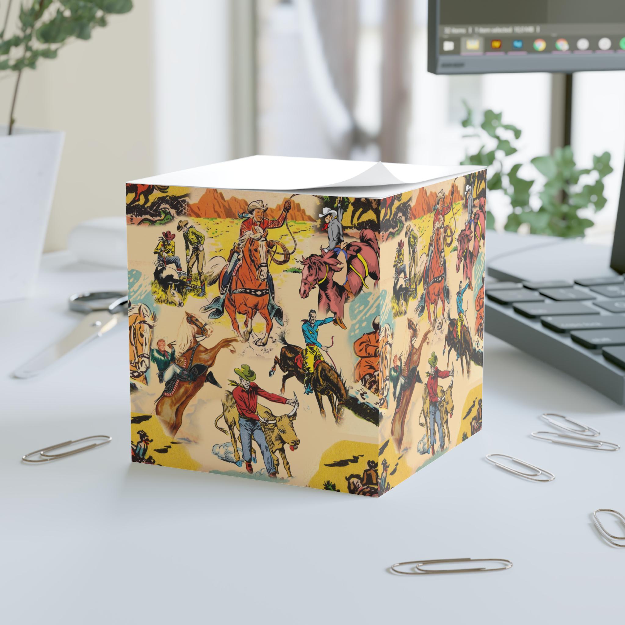 Vintage Western Note Cube, Cowboy Notepad -Razels