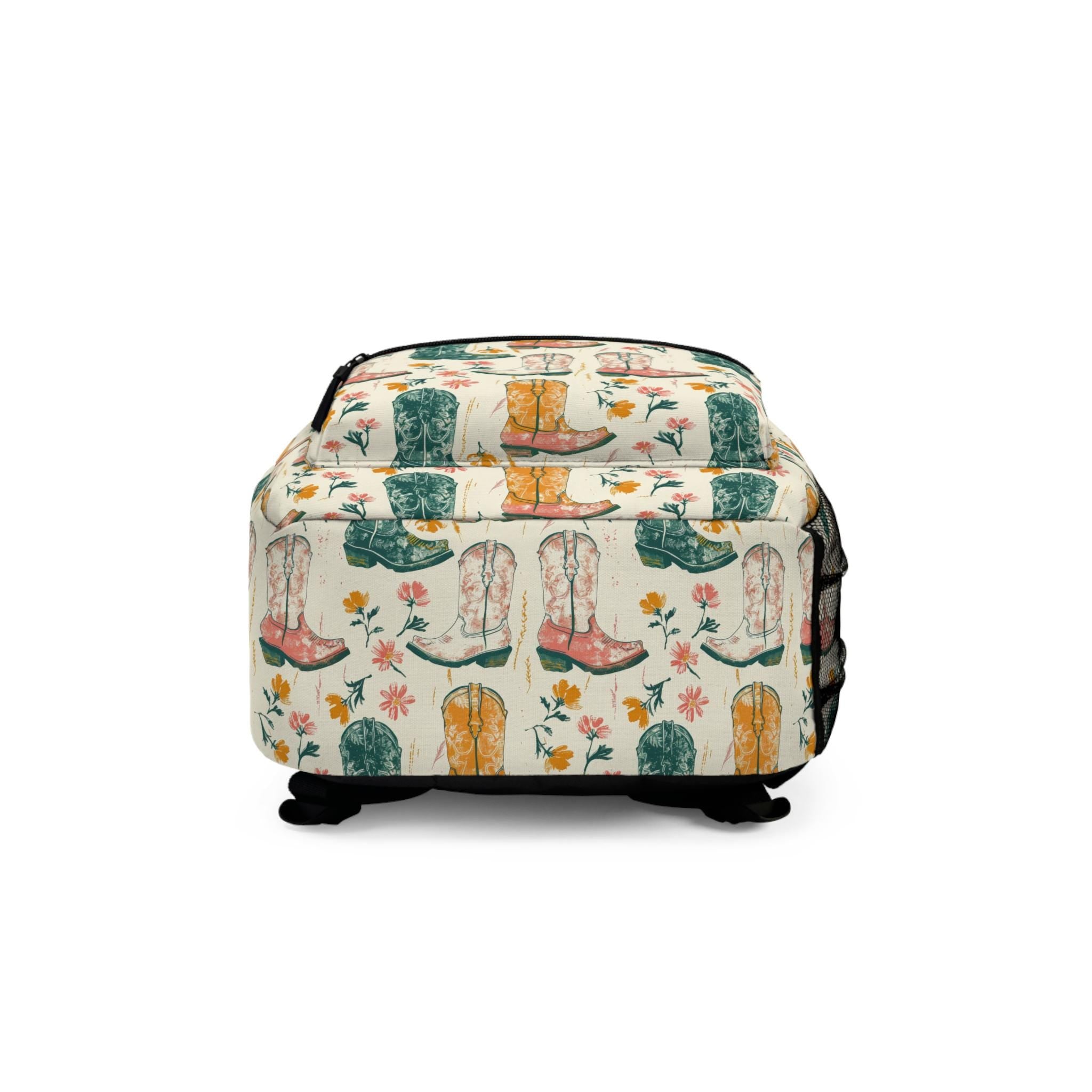 Personalized Cowgirl Boot Backpack: Floral Kids School Bag