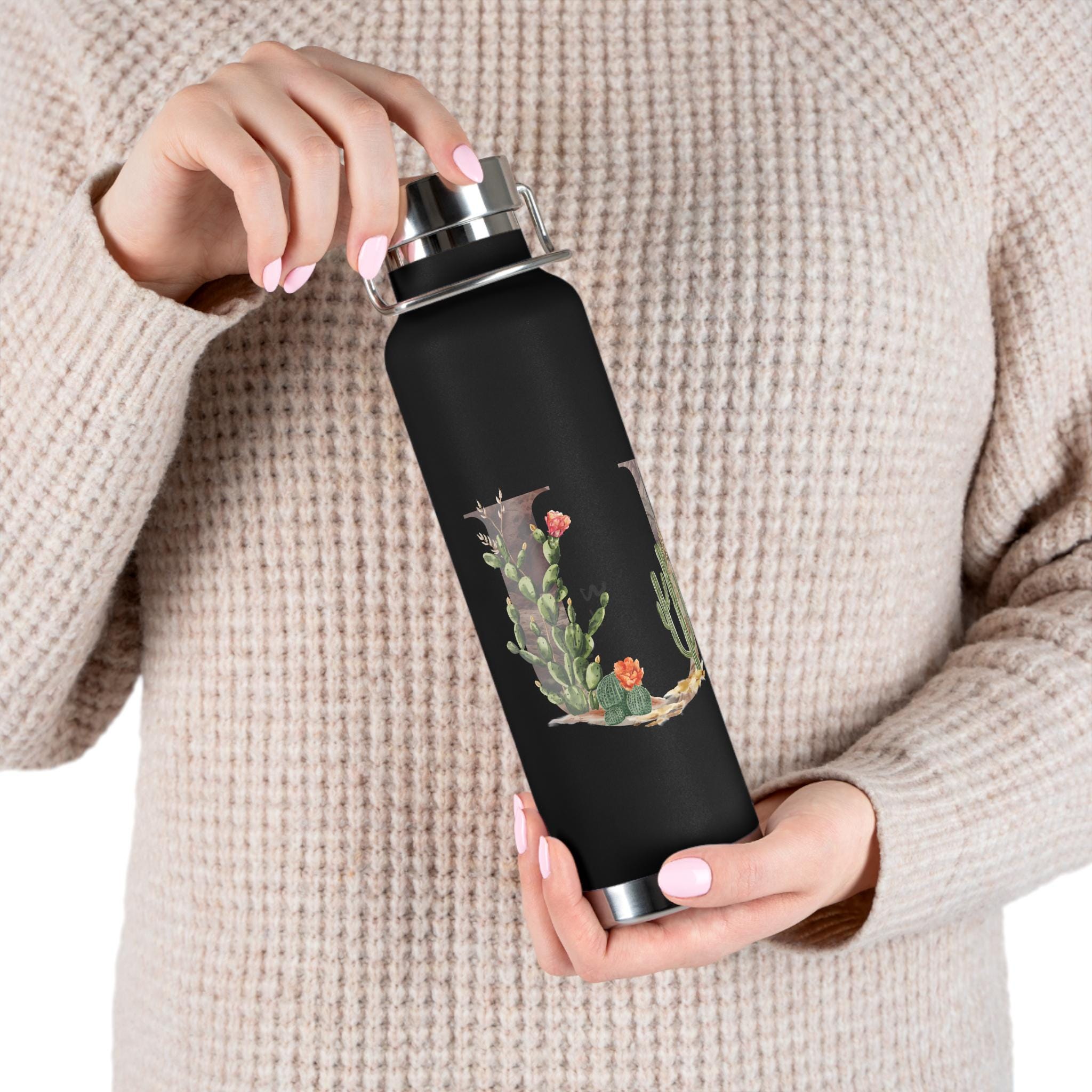 Back to School Western Initial Water Bottle 22oz Insulated Copper Flask, Personalized Western Water Bottle Cowboy Cowgirl Gift, -Razels