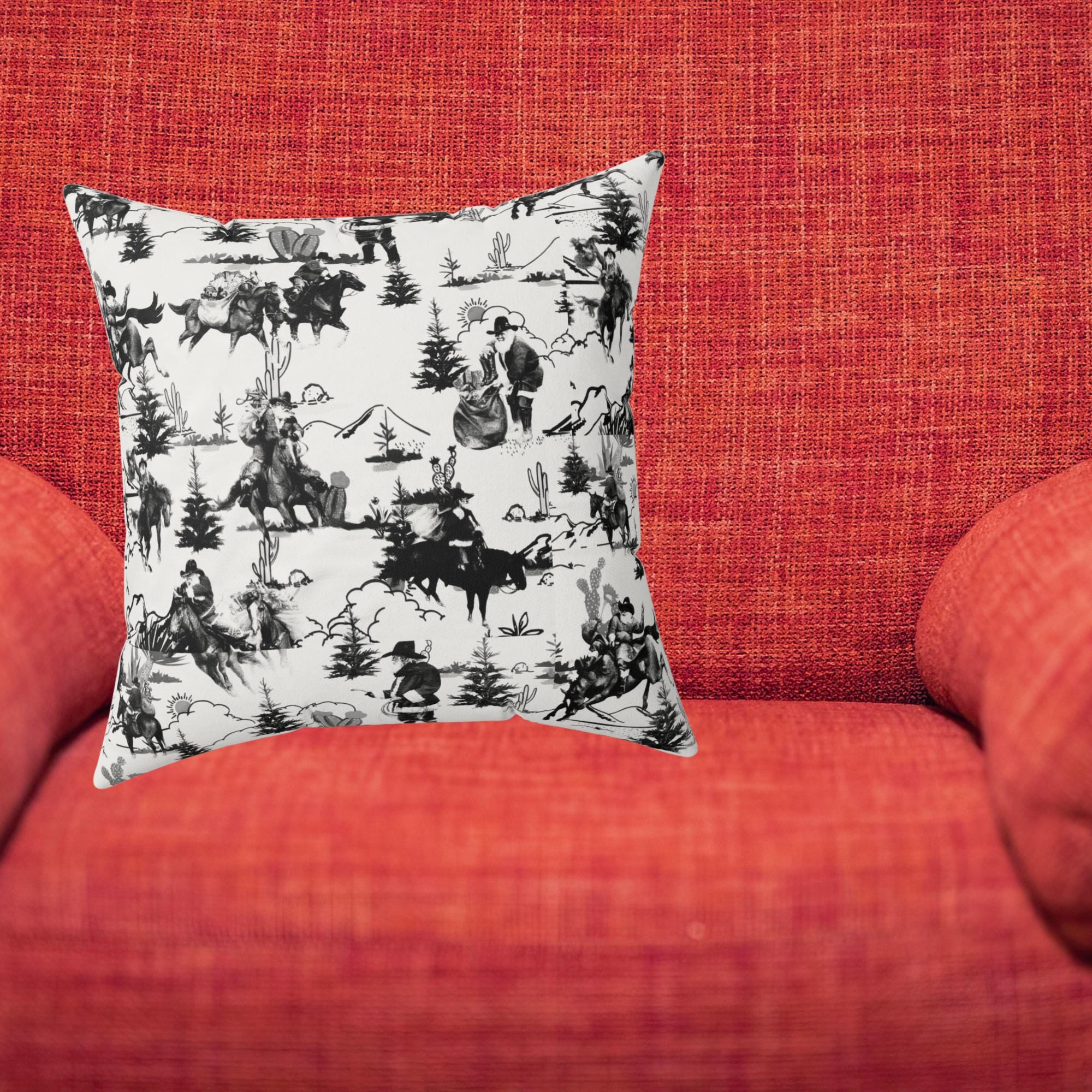 Black & White Cowboy Santa Christmas Pillow – Western Holiday Statement 🎅🏽✨
Saddle up, Santa! This black, grey, and white Cowboy Santa pillow brings holiday spirit with a western twist. Whether you're decorating your ranch home or just want to stand out from the sea of red-and-green, this chic neutral-toned accent piece is the perfect blend of festive and fashionable. Toss it on a bold-colored couch or pair it with vibrant pillows for a holiday look that pops.