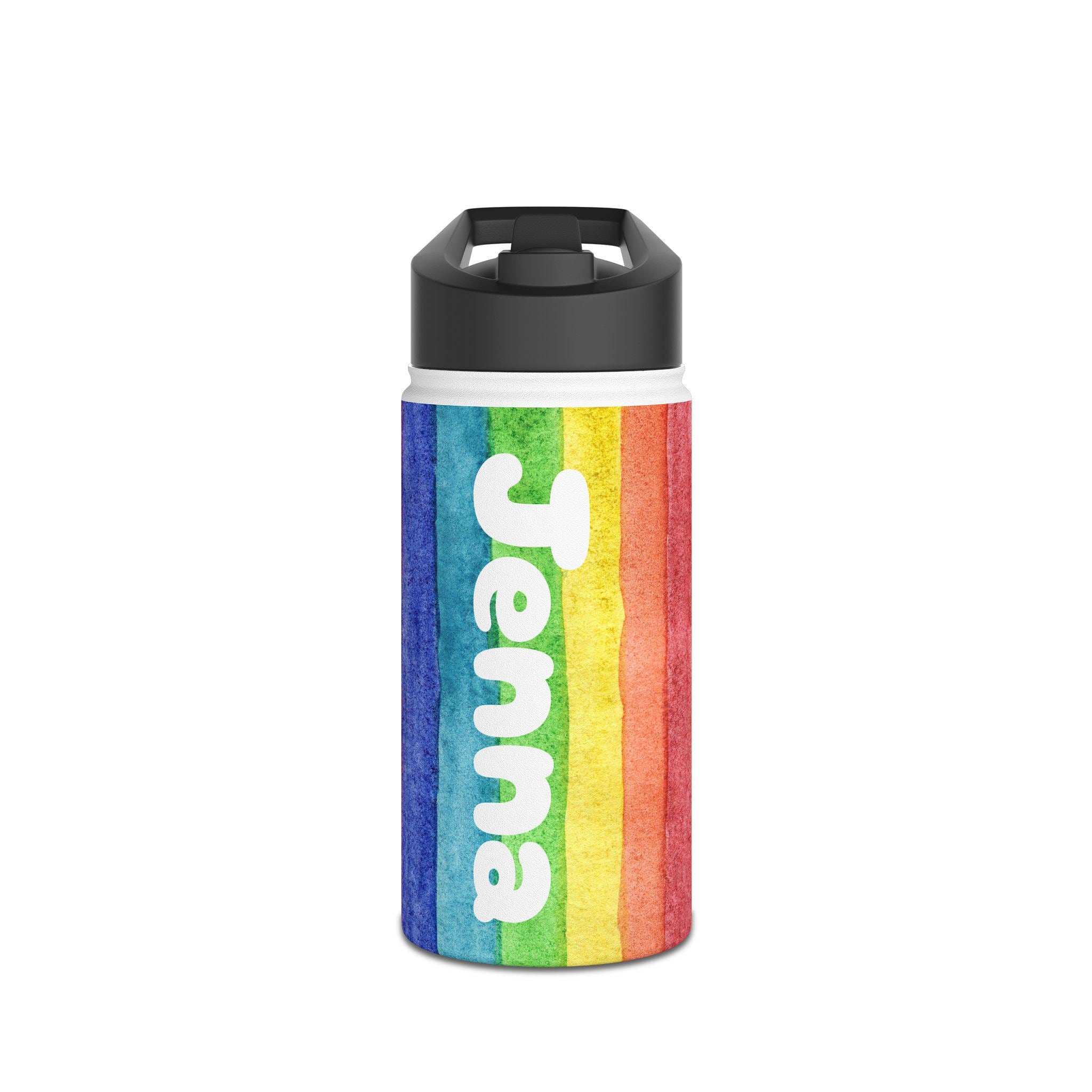 Personalized Rainbow Stainless Steel Water Bottle , Custom Kids Water Bottle, Back to School Tumbler, Backpack Water Bottle