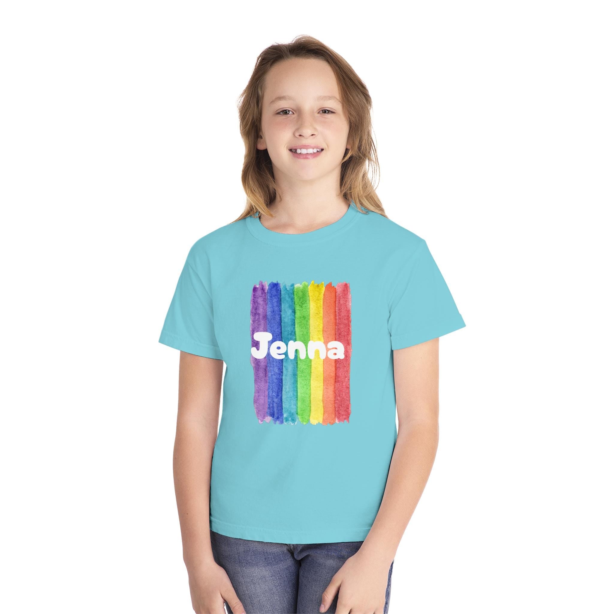 Personalized Rainbow Youth Tee, Custom Name Tee for Back to School -Razels