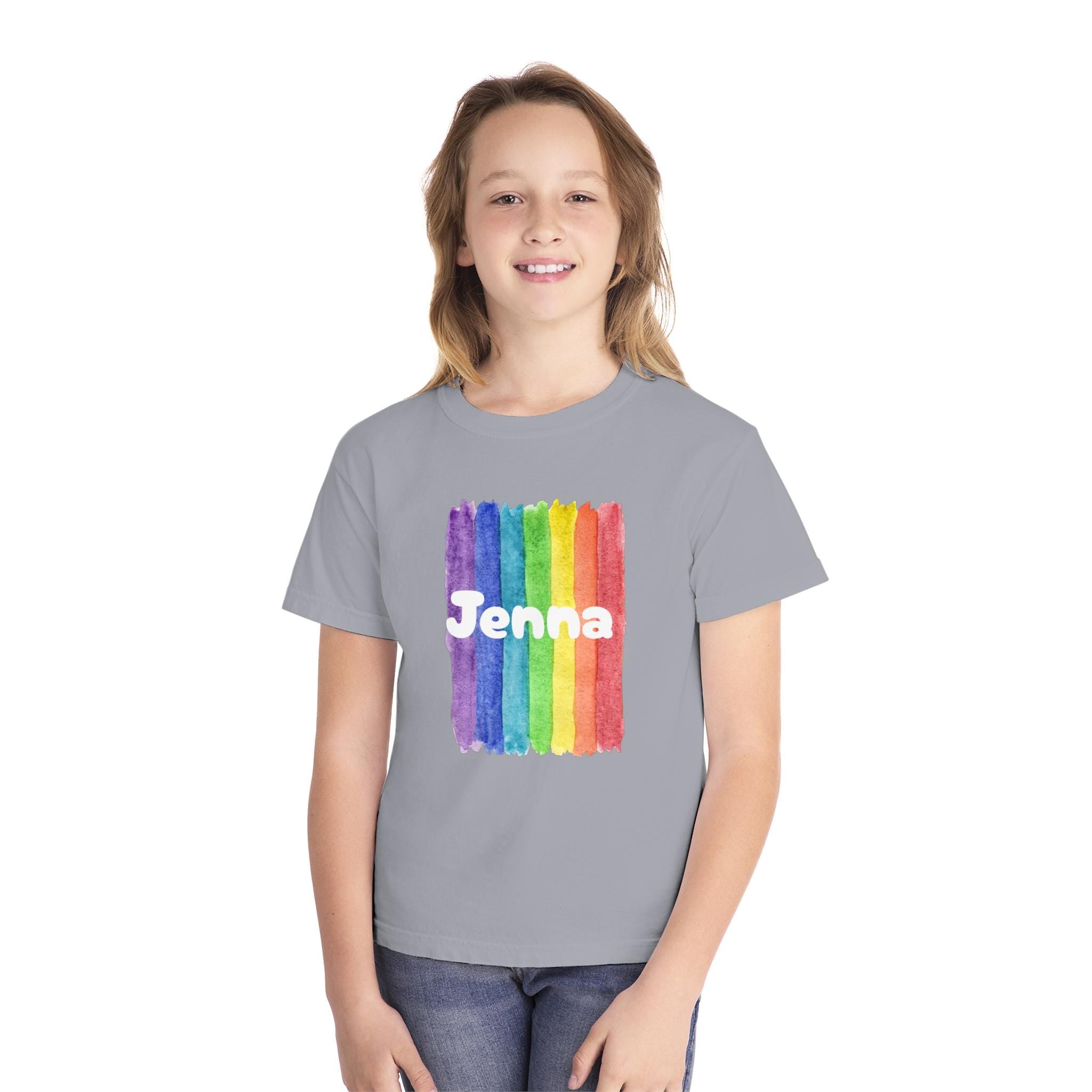 Personalized Rainbow Youth Tee, Custom Name Tee for Back to School -Razels