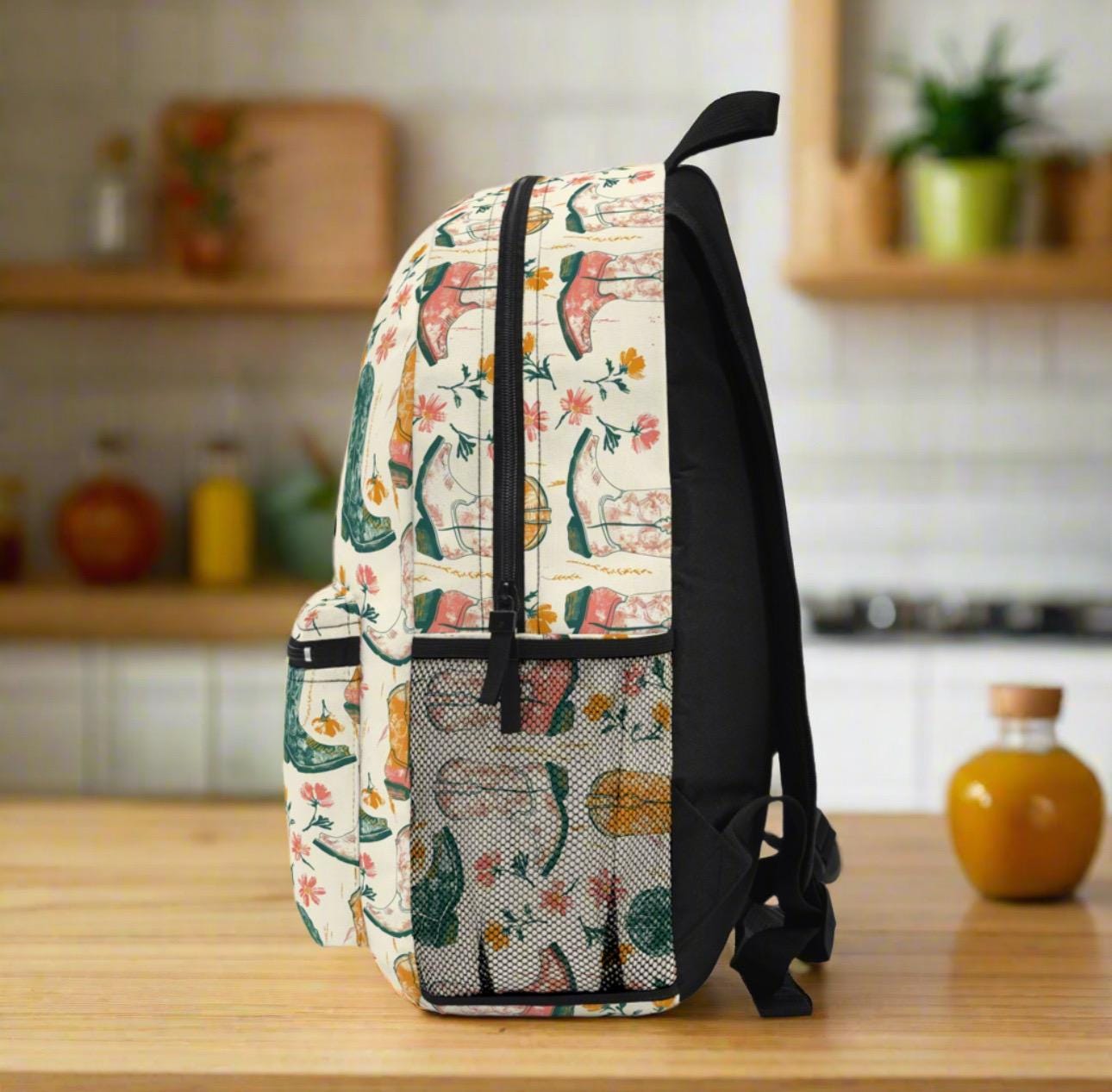 Personalized Cowgirl Boot Backpack: Floral Kids School Bag