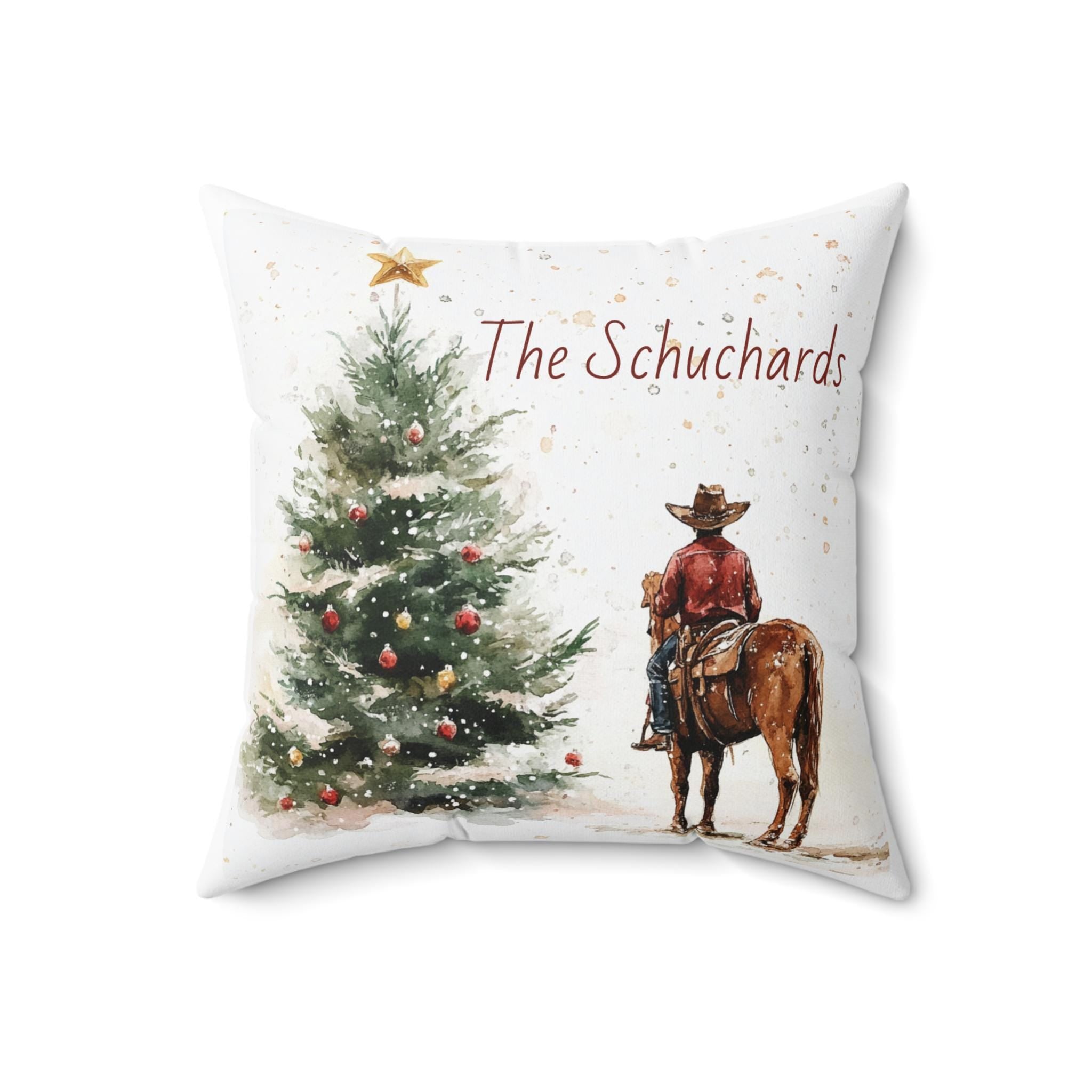 Custom Cowboy & Christmas Tree Throw Pillow, Cowboy Christmas -Razels