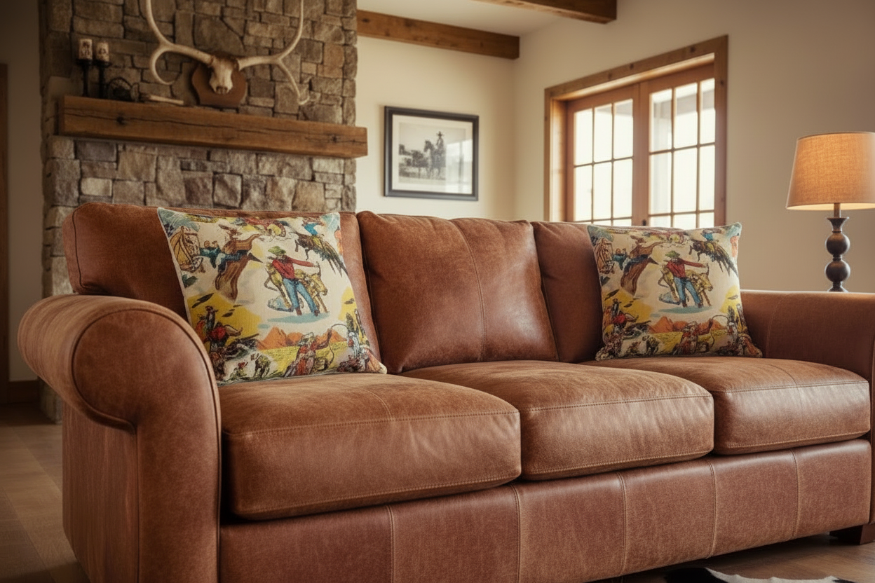 Vintage Cowboy Print Pillow – Rustic Western Home Decor (Pillow Included)