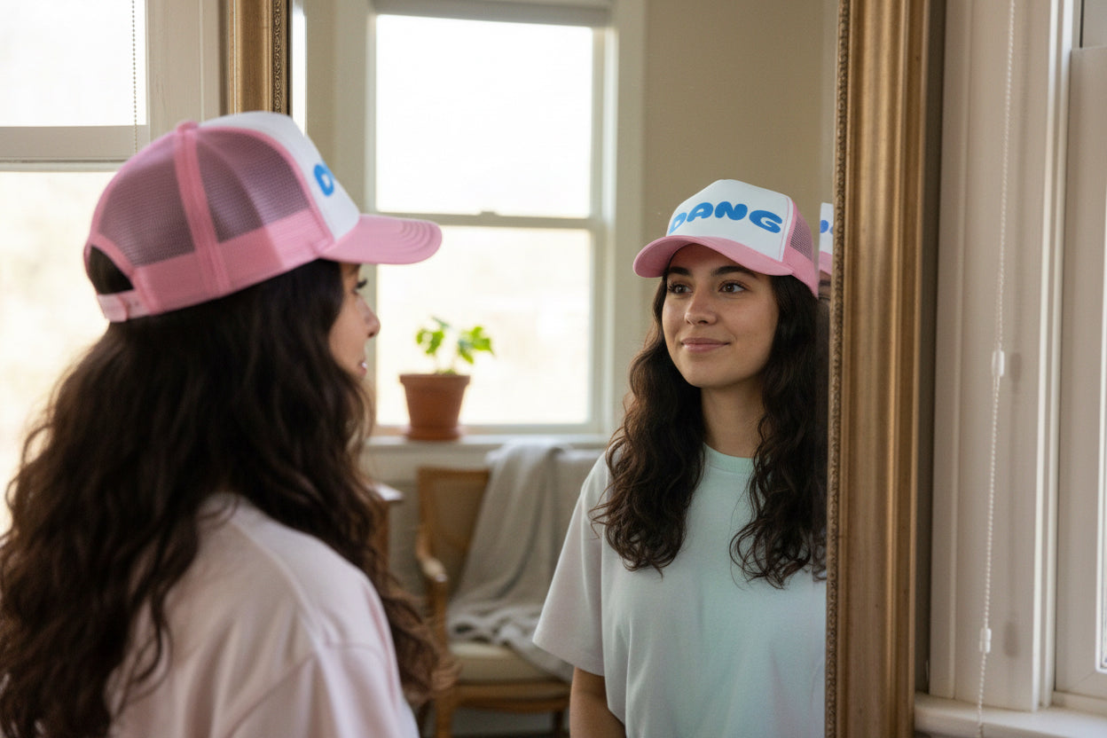 Backwards DANG Trucker Hat, Mirror-Readable Embroidered Foam Cowgirl Cap -Razels