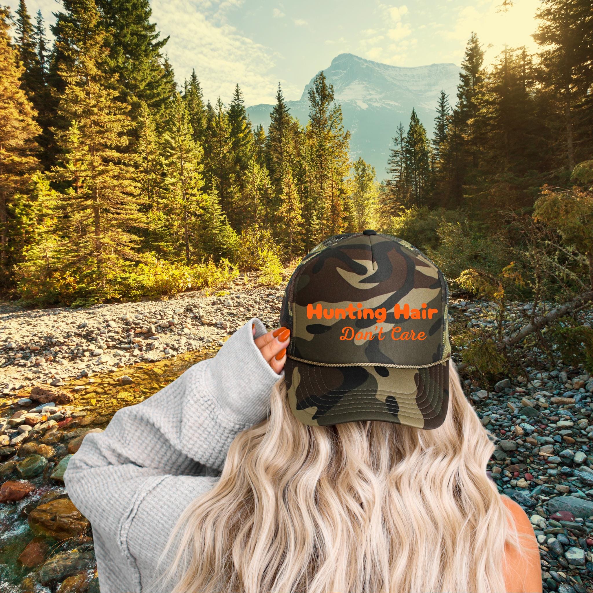 Hunting hat for Wife, Camo Trucker Hat, Hunting Wife Hat
🎯 Hat Features:
✓ Structured 6-panel design for a clean, modern look
✓ Adjustable snapback closure – one size fits most
✓ Durable 100% cotton front in classic camo
✓ Breathable polyester mesh back keeps you cool
✓ Choose from our top 3 sayings or personalize with your own!