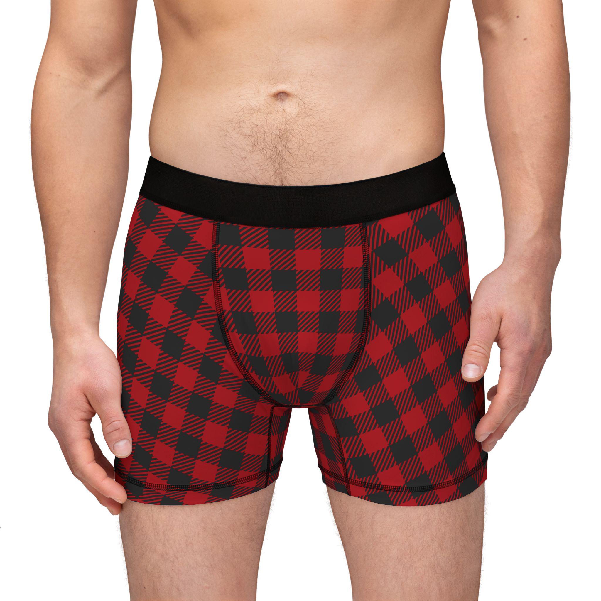 Buffalo Plaid Men's Boxers , Comfy Christmas Underwear, Red Check Stocking Stuffer