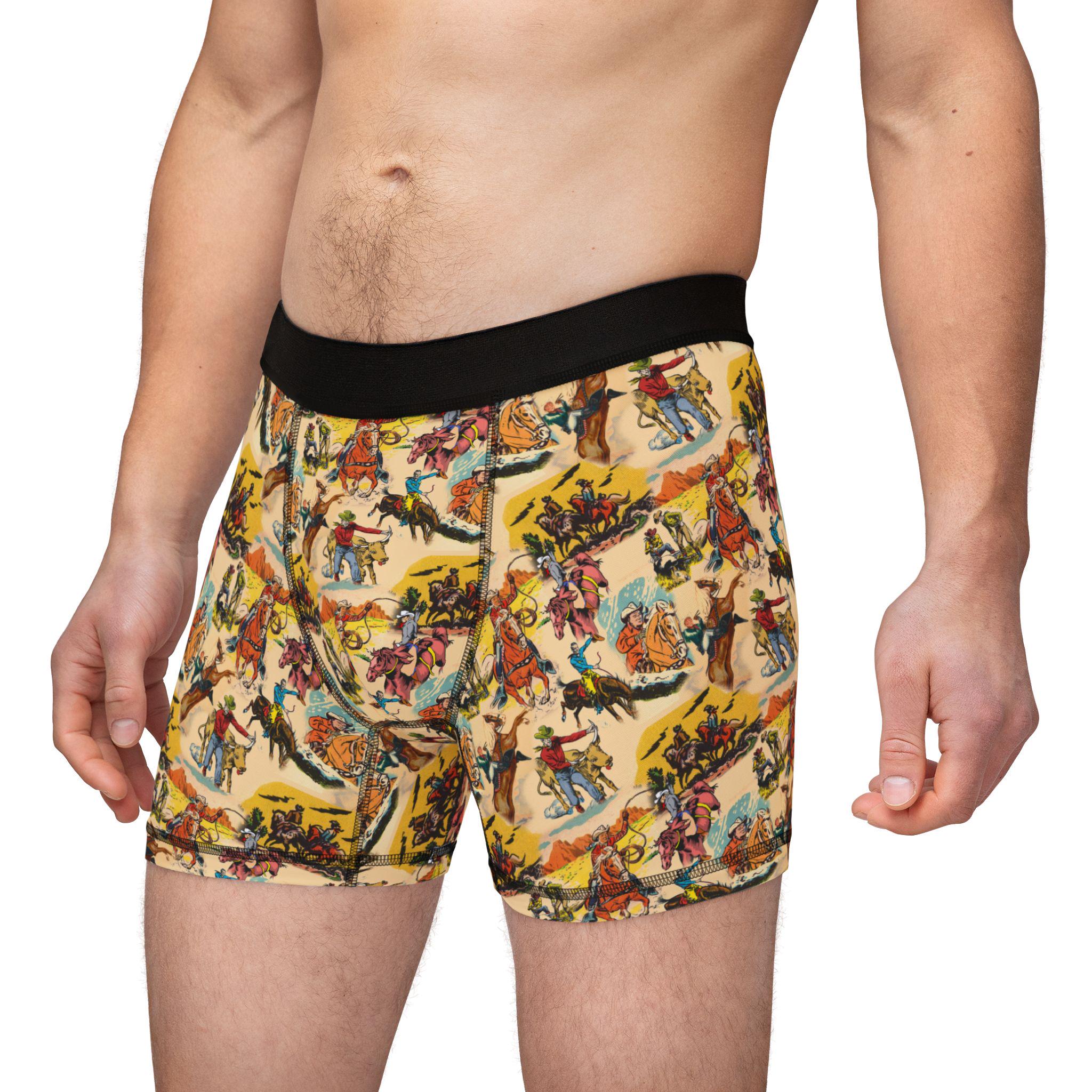 Ropinā, ridinā, and lounginā in style š¤ These retro cowboy boxers are here to wrangle your underwear drawer with bold vintage vibes! Featuring an allover cowboy print on a cheerful yellow background, these are a must-have for any guy with a wild sideāor anyone who loves a good gift with personality.
ā Allover retro cowboy print ā yeehaw in every inch
ā Comfy elastic waistband for an easy fit
ā Makes a hilarious and stylish gift for birthdays, holidays, or just because