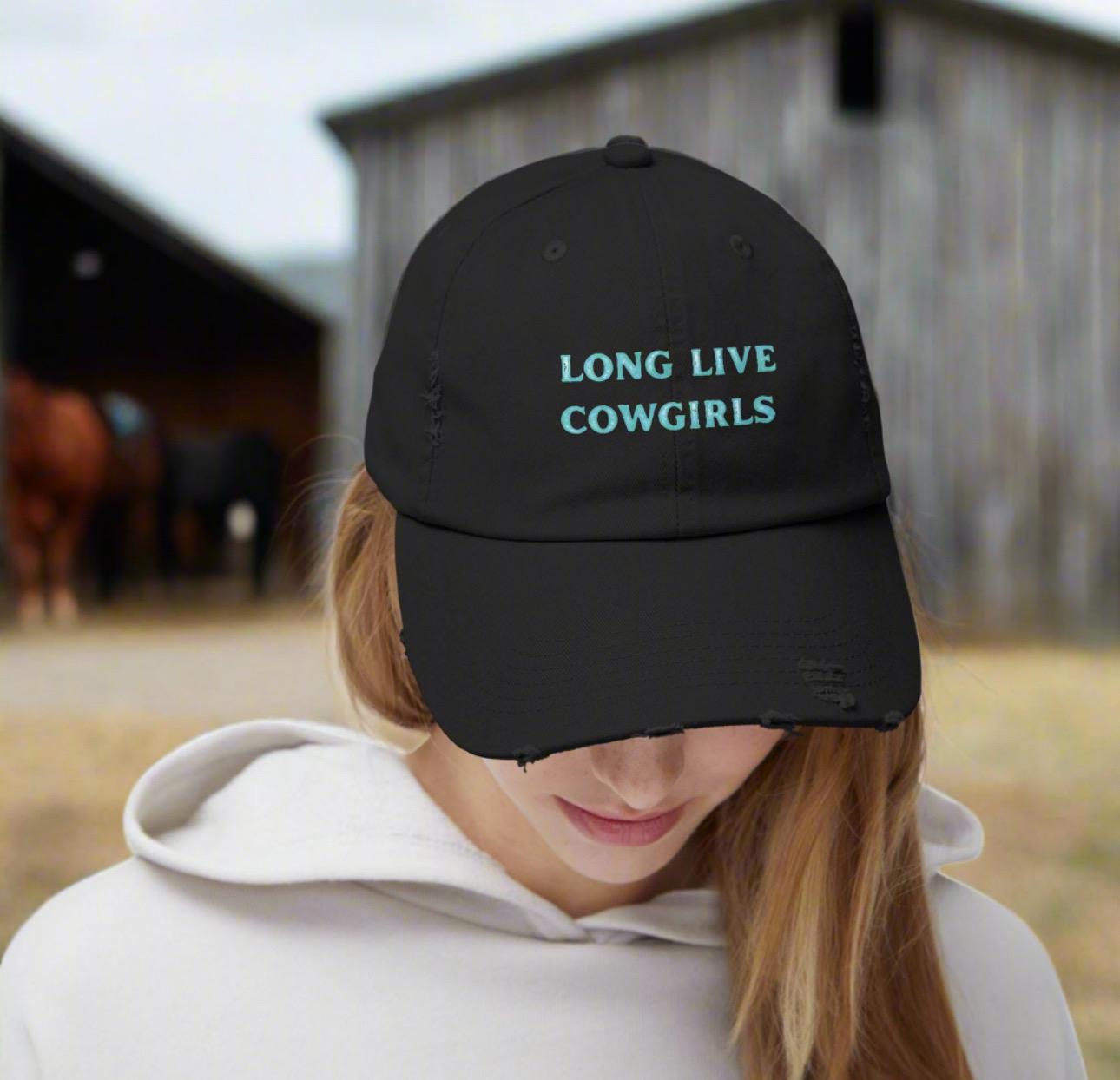 Long Live Cowgirls Hat Distressed Turquoise Western Baseball Cap, Vintage Cowgirl Trucker Rodeo Hat for Women -Razels