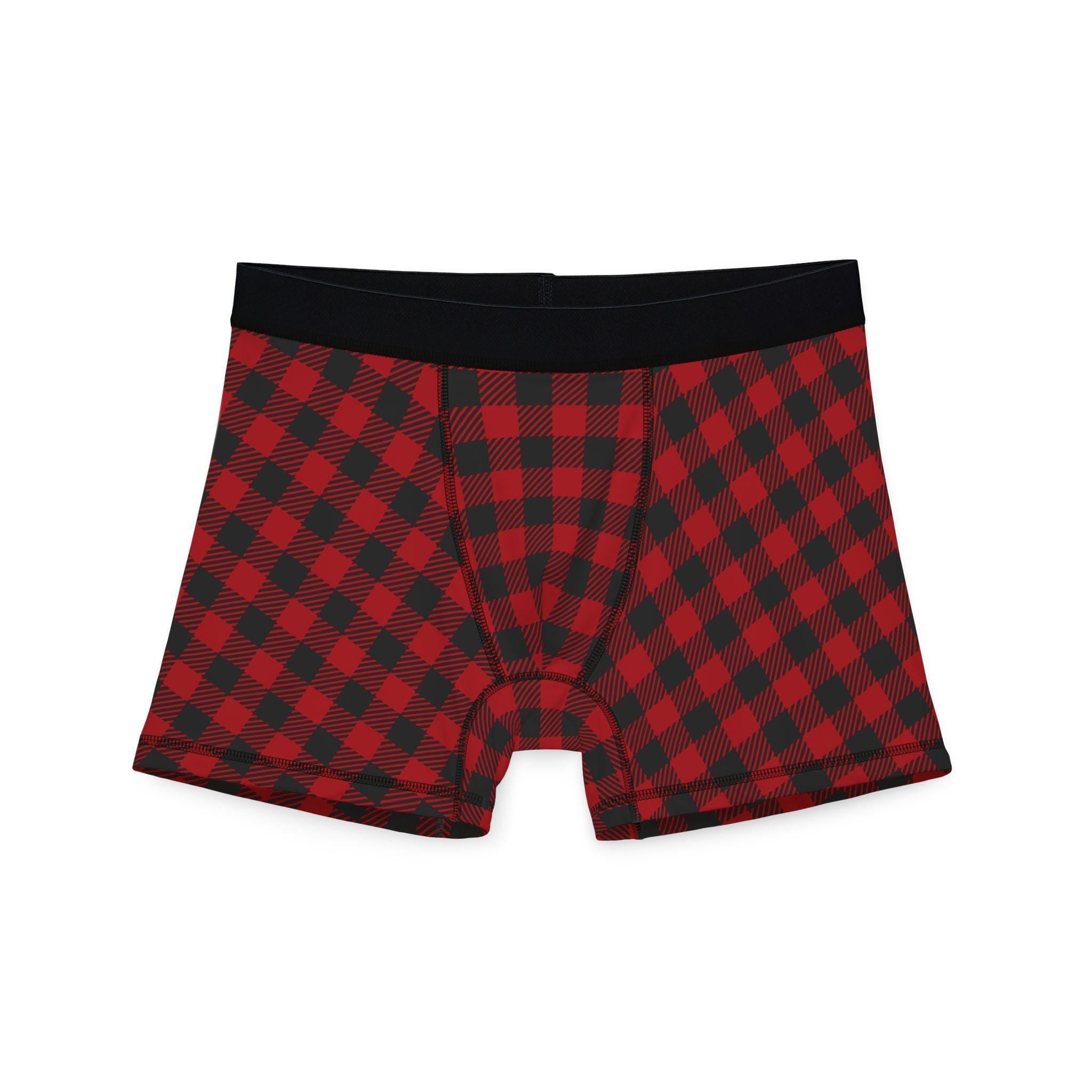 Buffalo Plaid Men's Boxers: Red Check Christmas Underwear -Razels