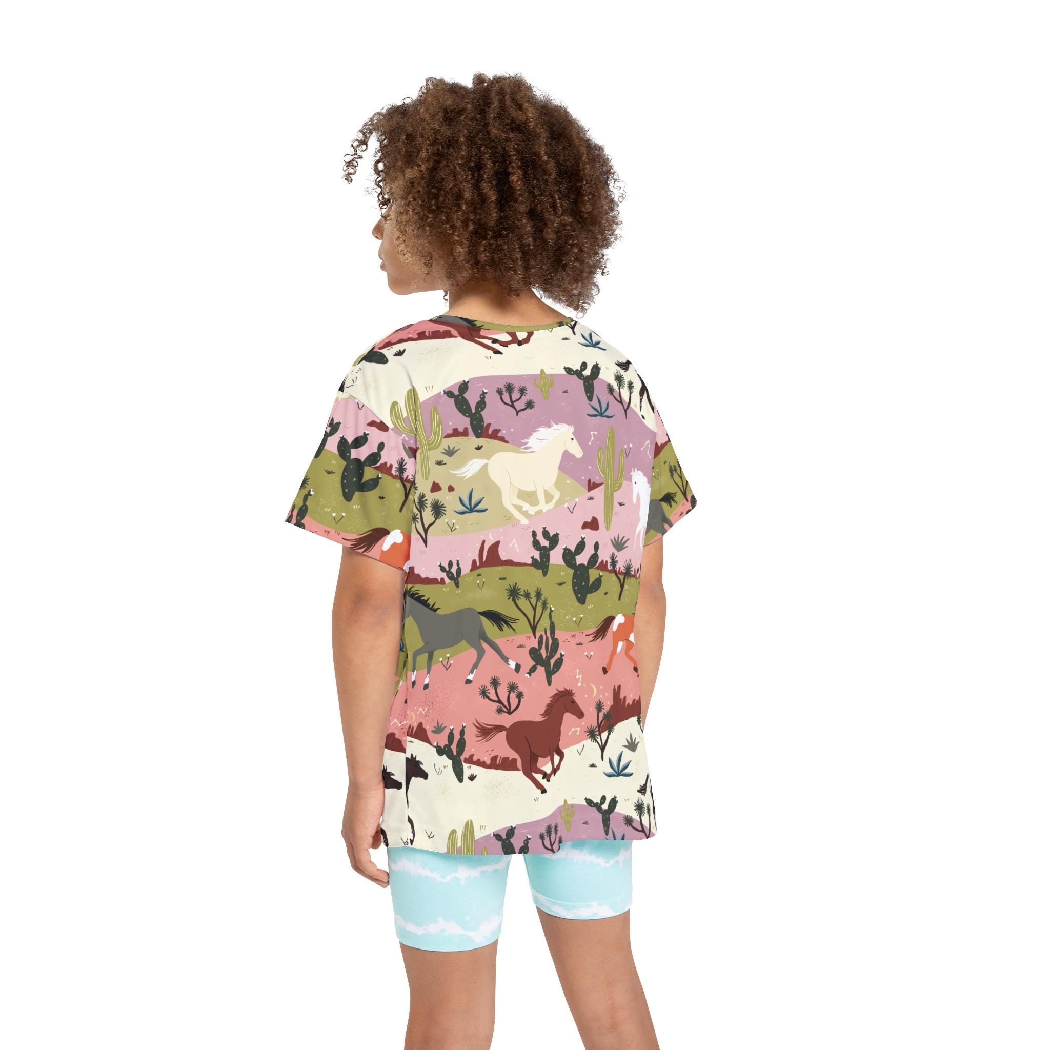 Kids Horse-Themed Sports Jersey, Allover Nature Print, Fun Equestrian Shirt, Gift for Horse-Loving Kids -Razels