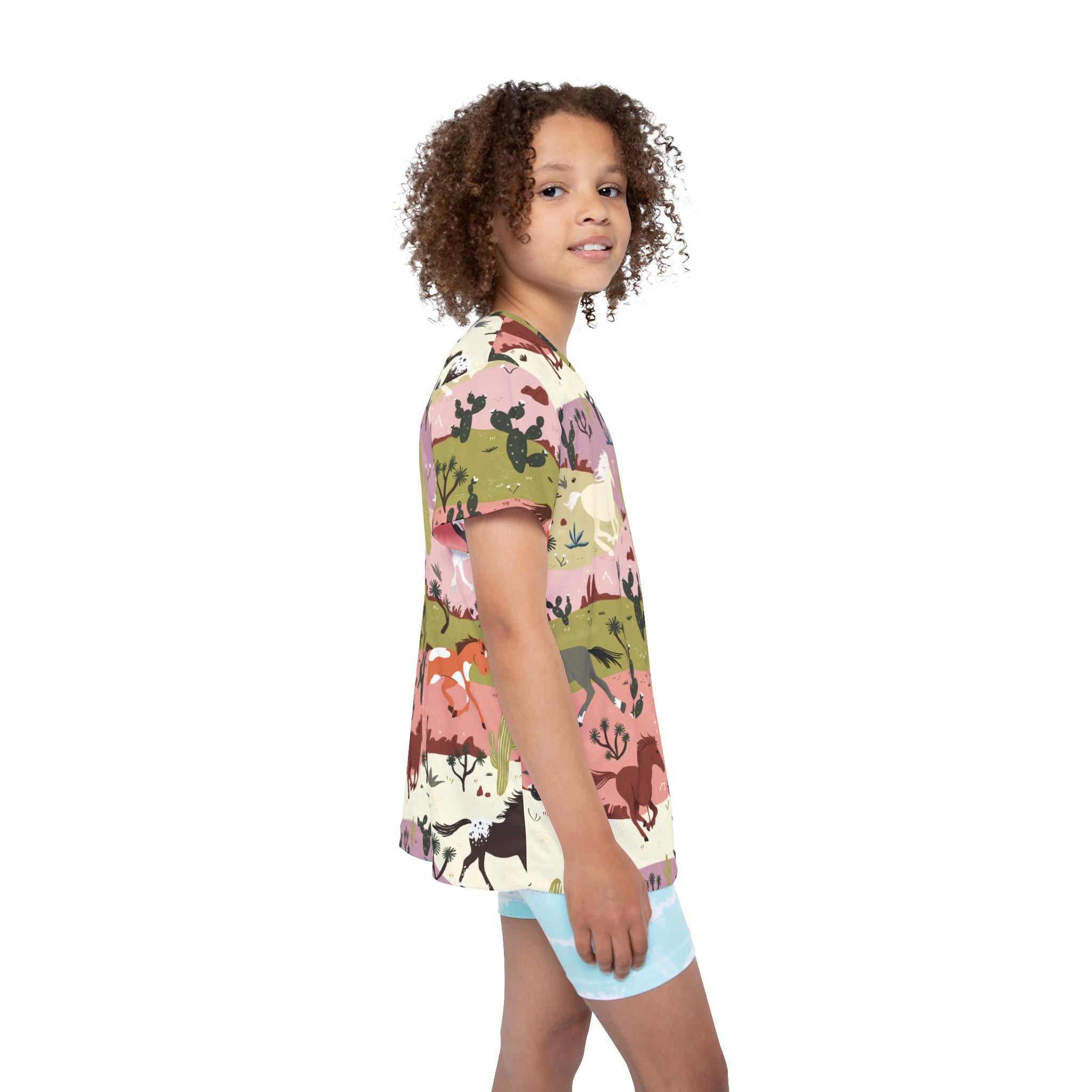 Kids Horse-Themed Sports Jersey, Allover Nature Print, Fun Equestrian Shirt, Gift for Horse-Loving Kids -Razels