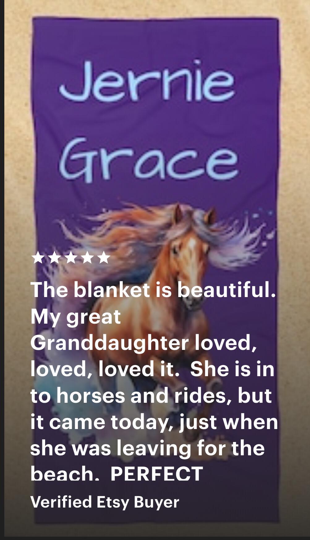 Personalized Horse Beach Towel โ Custom Name, Galloping Watercolor Horse -Razels