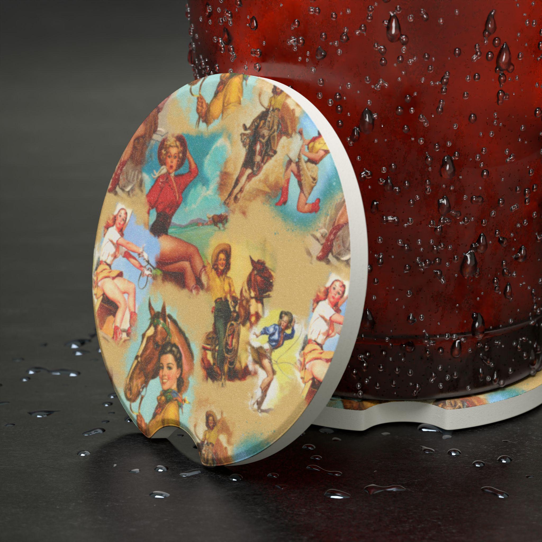 Vintage Cowgirl Car Coaster, Western Soapstone Coaster for Cup Holders | Retro Stocking Stuffer Gift for Cowgirls -Razels