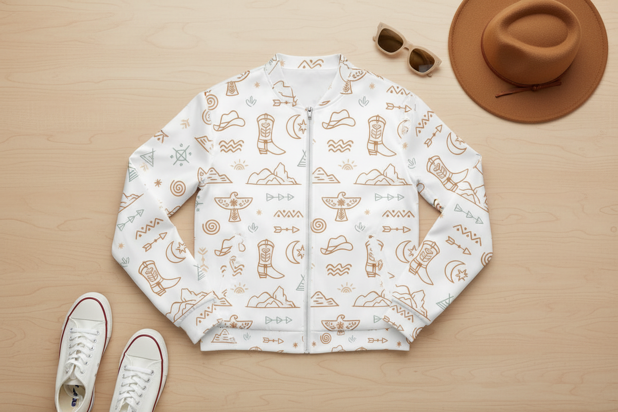 Beige & White Western Bomber Jacket – Lightweight Cowgirl Layer