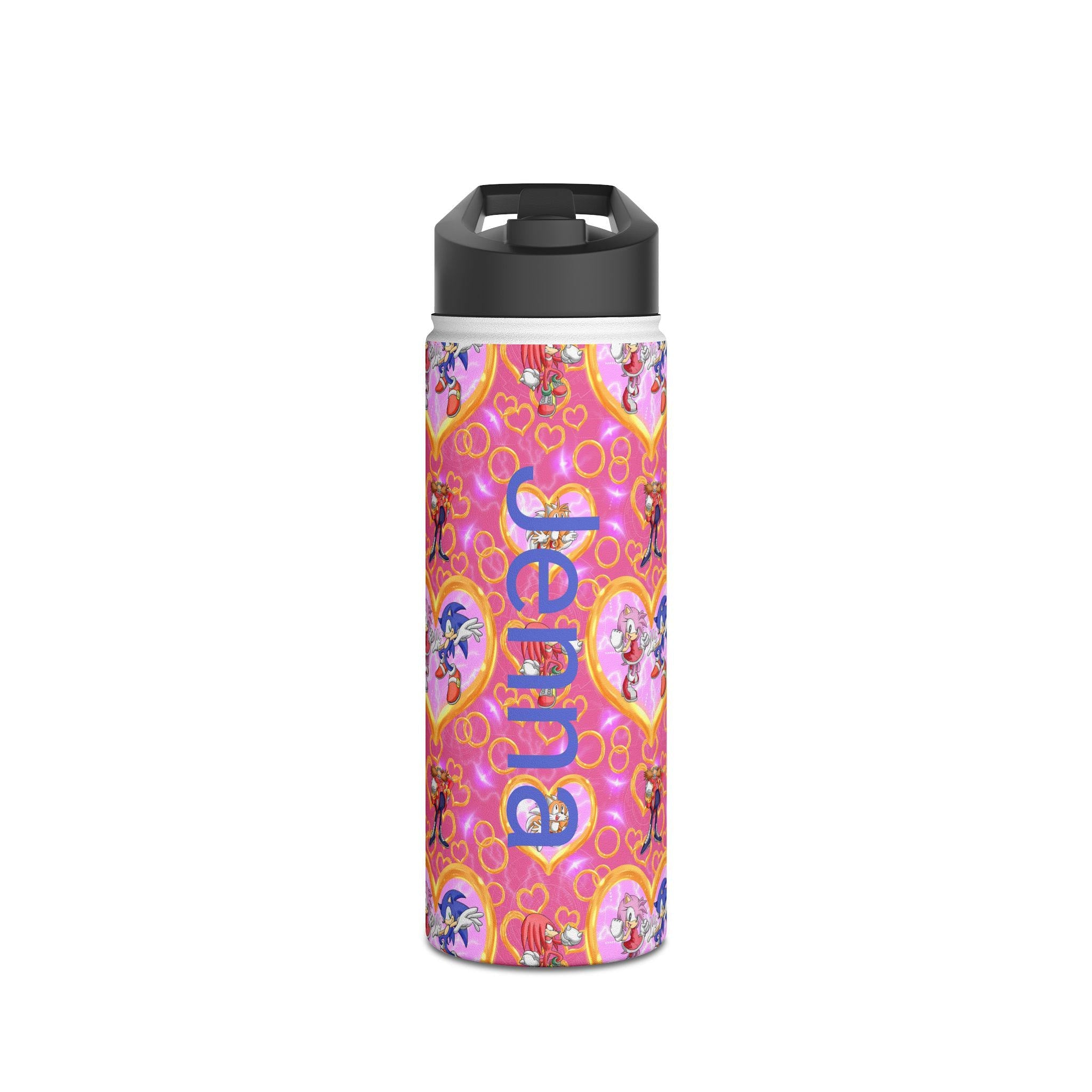 Pink Sonic Personalized Stainless Steel Water Bottle, Kids Drink Bottle, Back to School Shopping, Customizable, Standard Lid -Razels