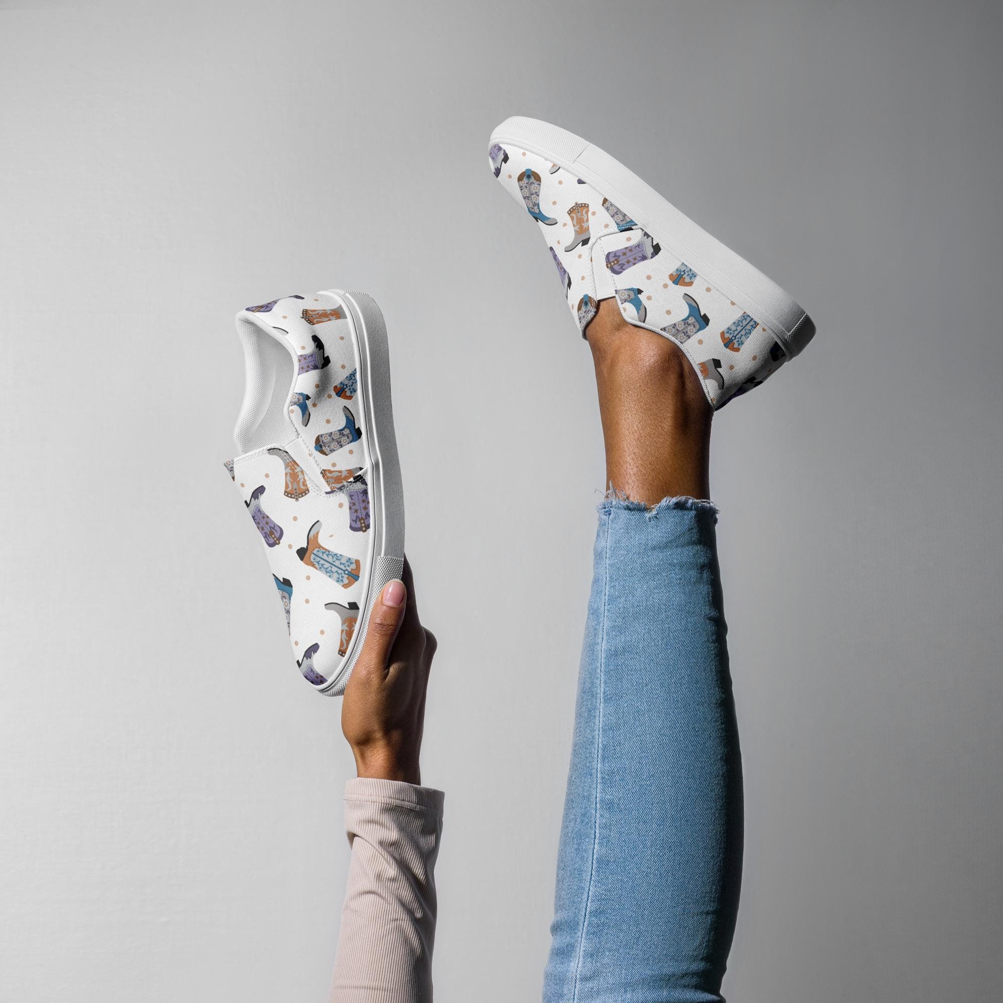 Cowboy Boot Print Women’s Slip-On Shoes | Western Canvas Comfort