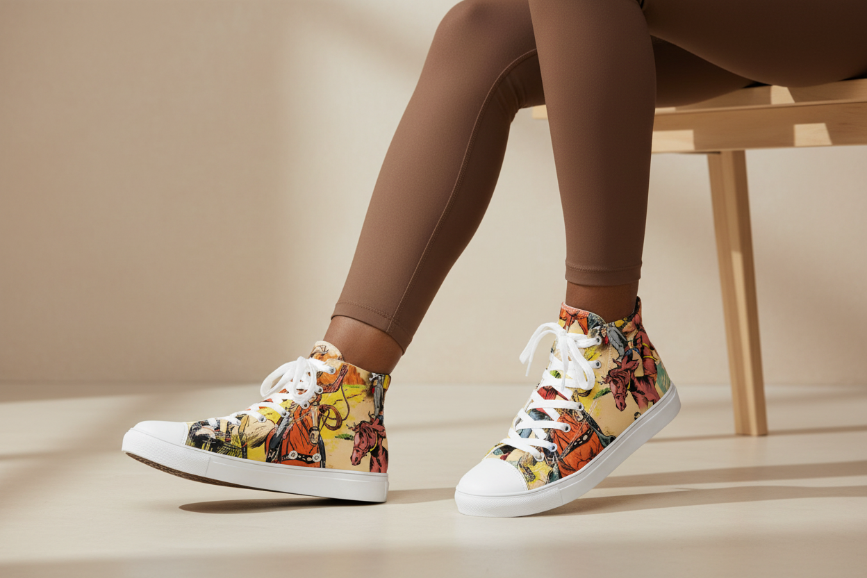 Vintage Cowboy High Top Sneakers | Women’s Western Cowgirl Shoes
