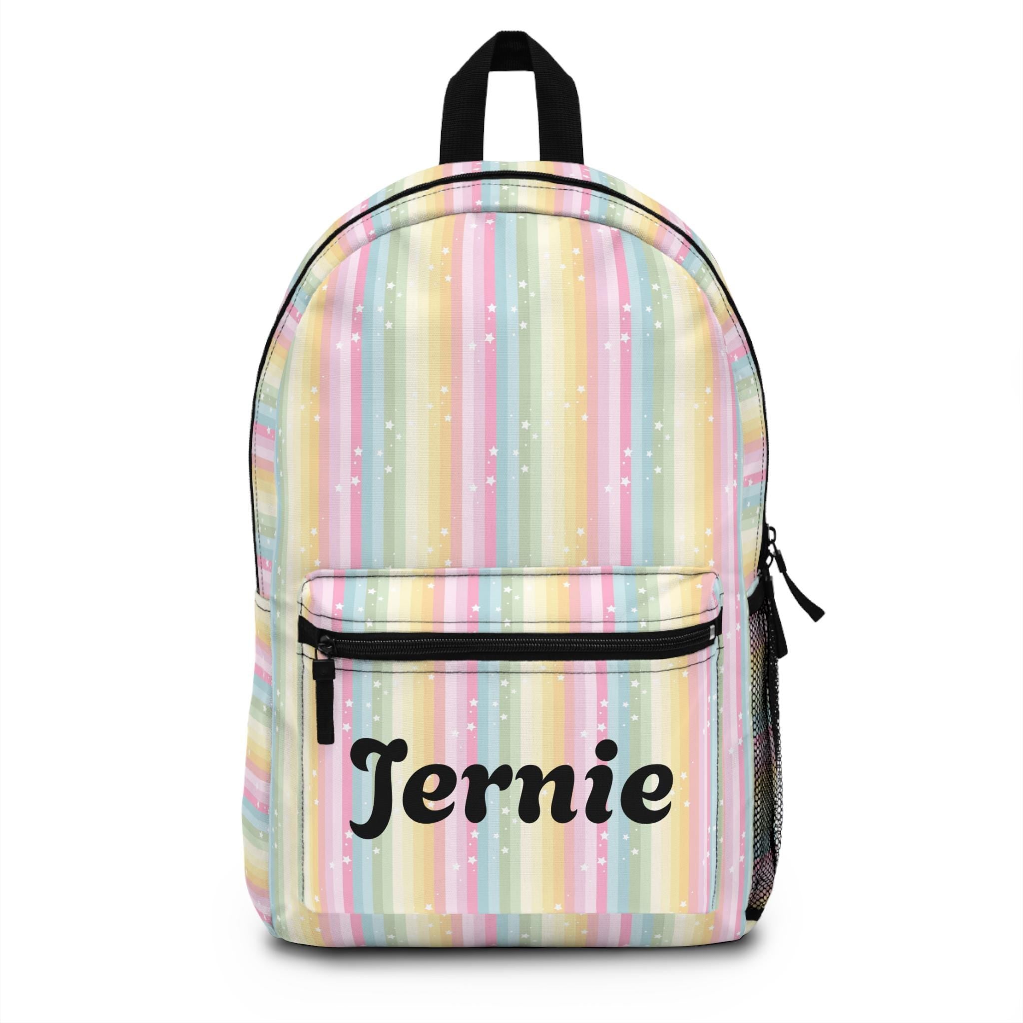 Personalized Rainbow Striped Backpack with Stars, Custom School Bag -Razels