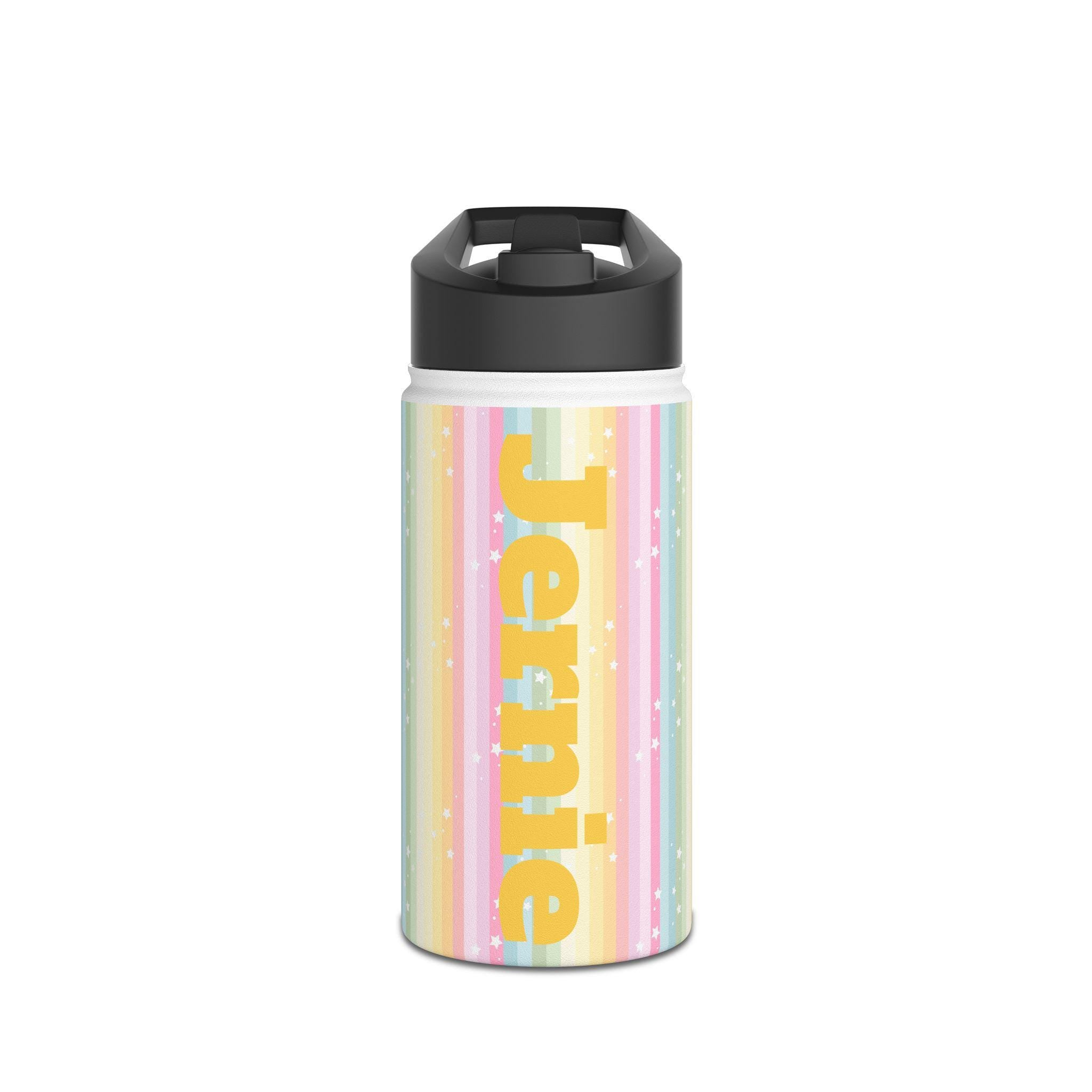 Personalized Rainbow Striped Stainless Steel Water Bottle with Stars, Personalized Kids Water Bottle -Razels