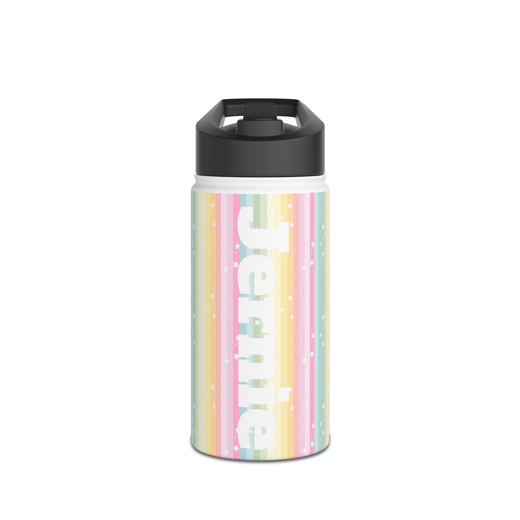 Personalized Rainbow Striped Stainless Steel Water Bottle with Stars, Personalized Kids Water Bottle -Razels