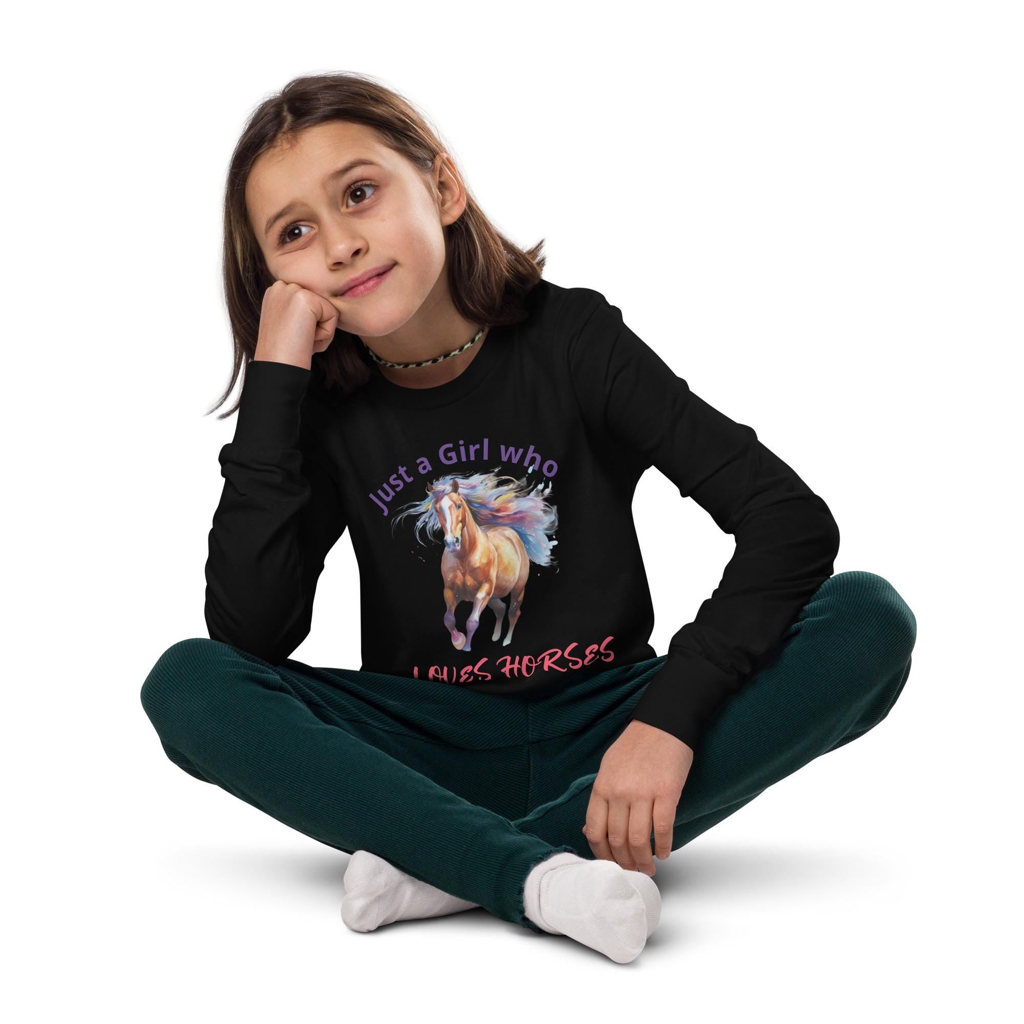 Just a Girl Who LOVES HORSES , Personalized Long Sleeve Tee for Horse-Loving Kids