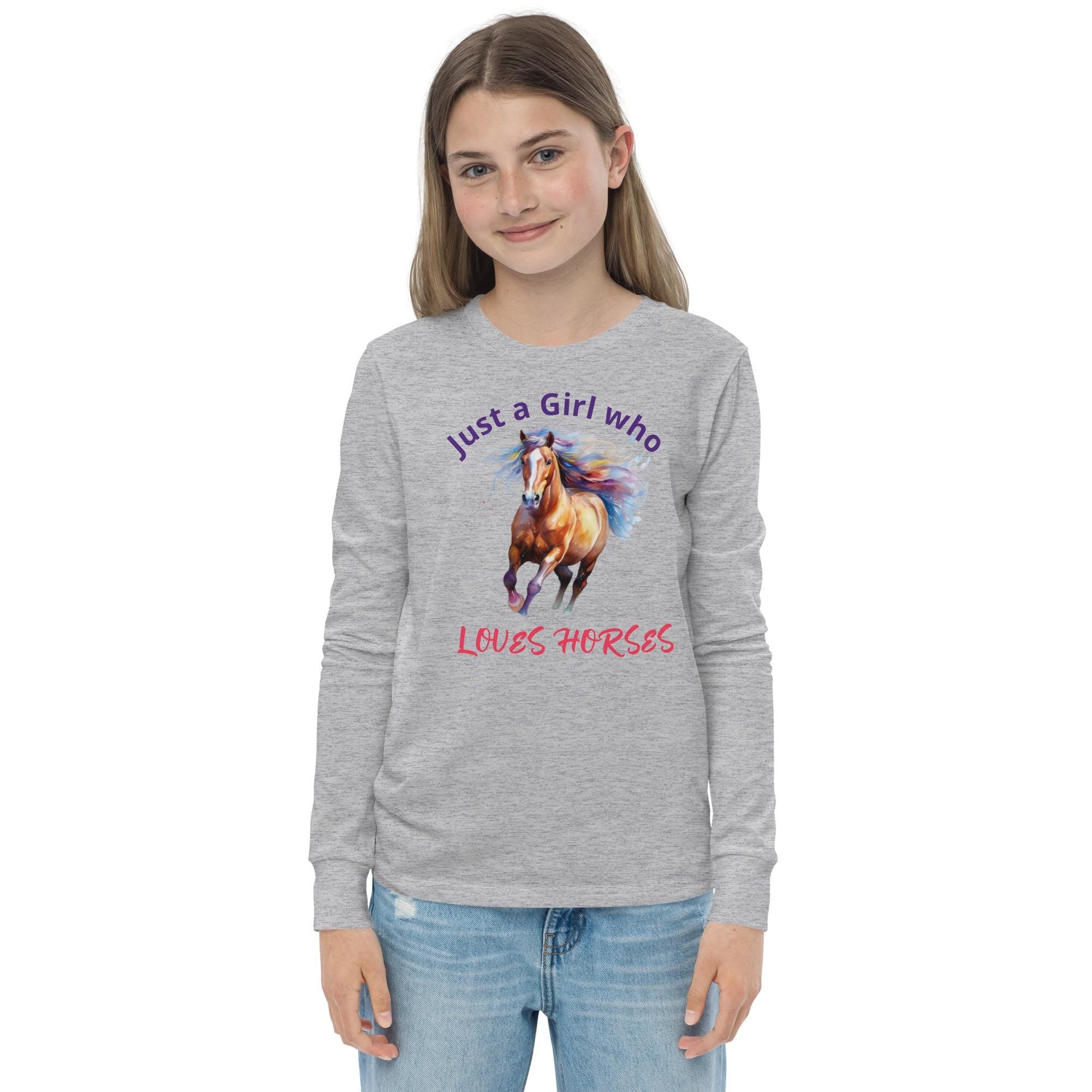 Just a Girl Who LOVES HORSES , Personalized Long Sleeve Tee for Horse-Loving Kids -Razels