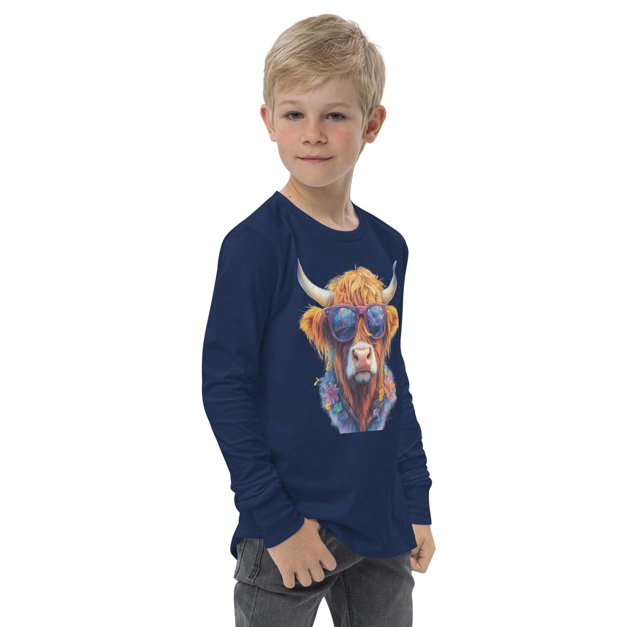 Kids Highland Cow Long Sleeve Tee: Sassy Cowgirl Shirt -Razels