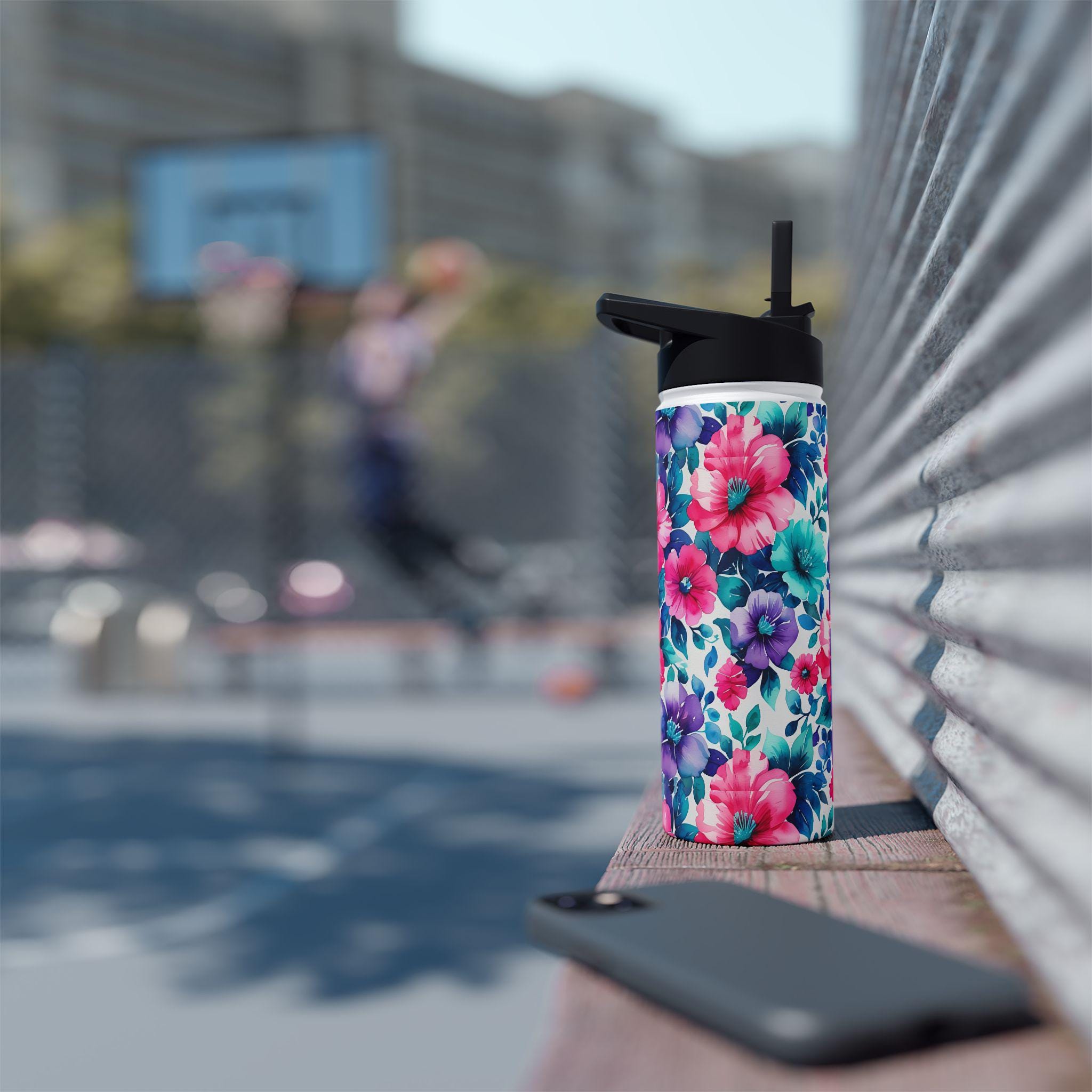 Personalized Flower Stainless Steel Water Bottle, Custom Kids Water Bottle, Back to School