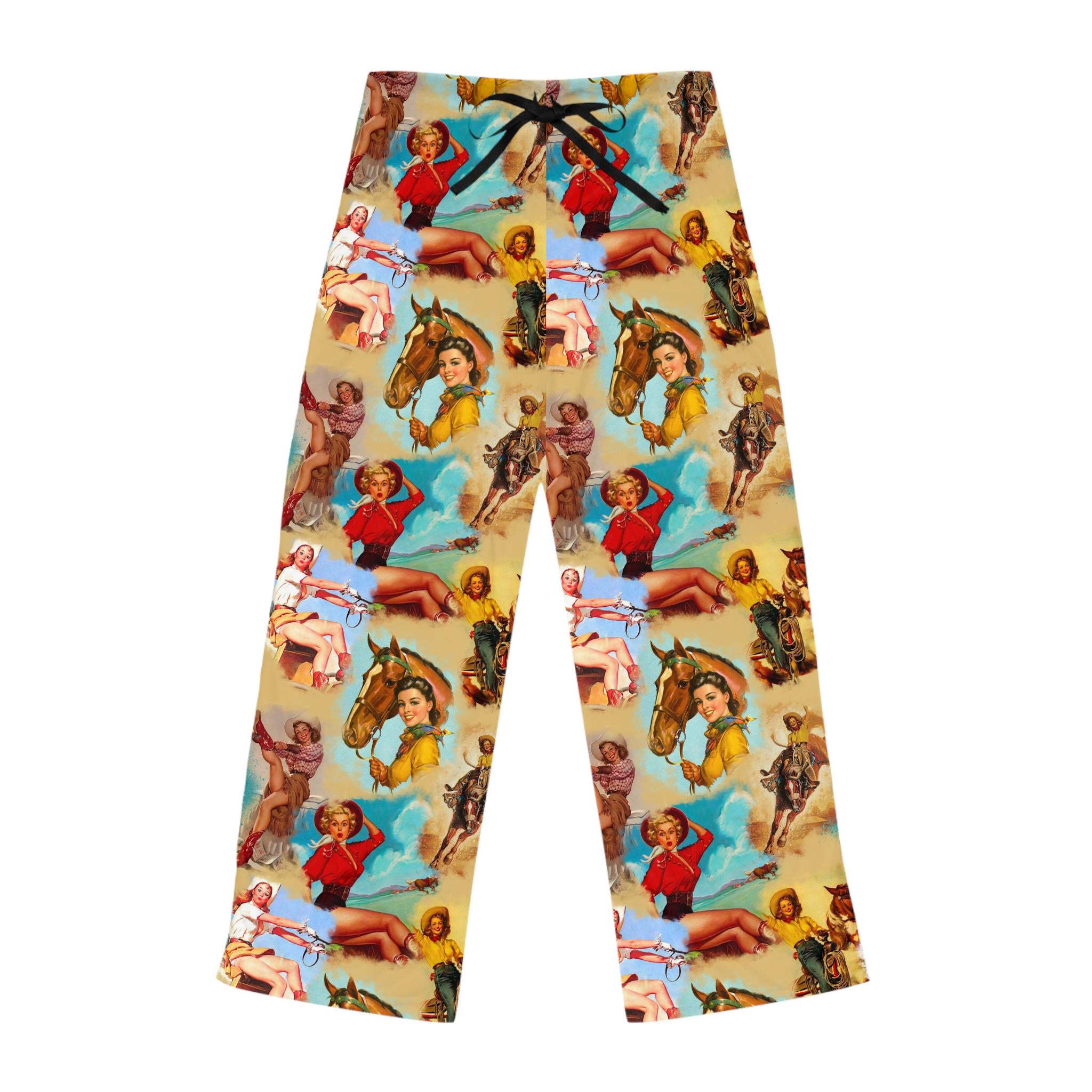 Vintage Cowgirl Womens Pajama Pants, Retro Cowgirl Montage -Razels