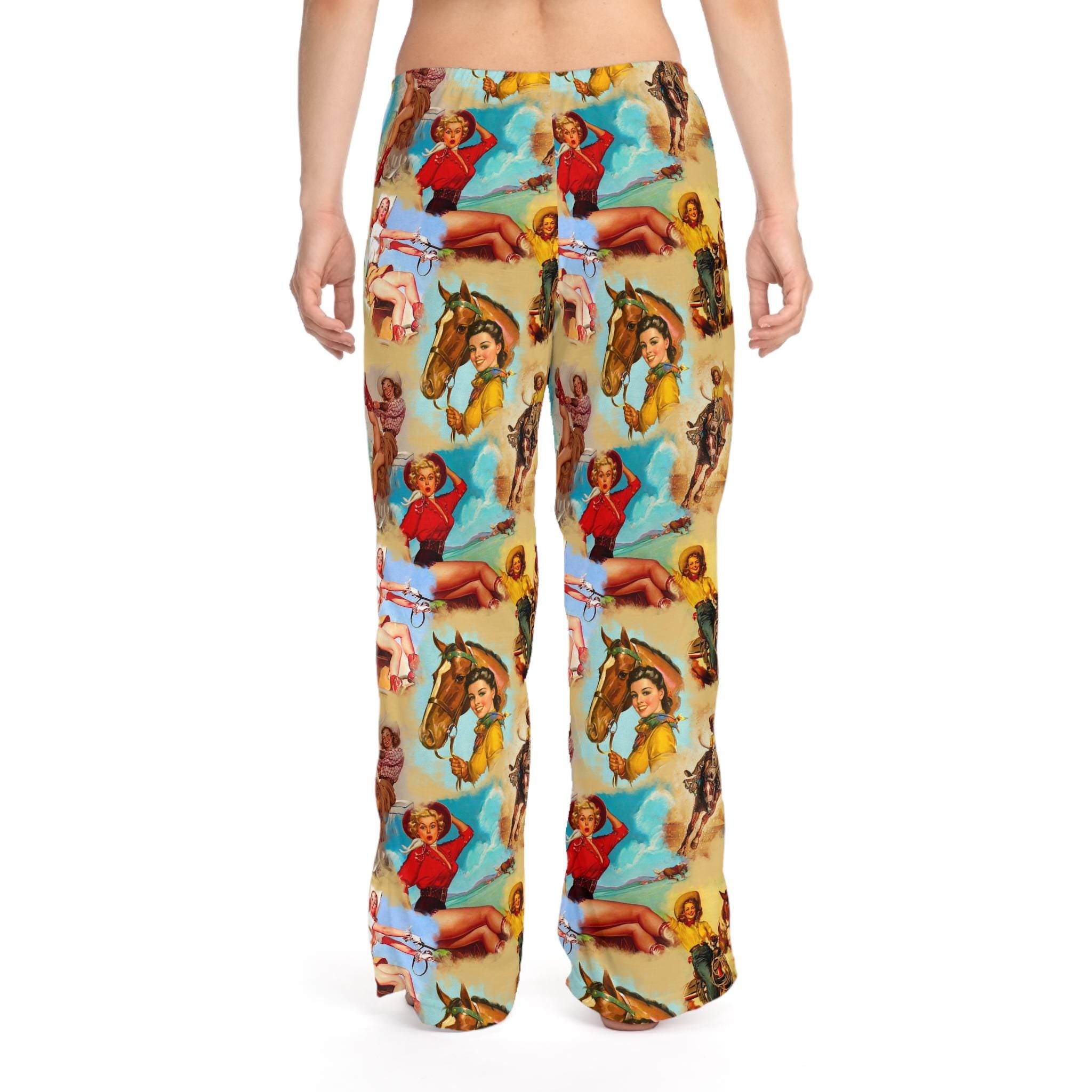 Vintage Cowgirl Womens Pajama Pants, Retro Cowgirl Montage -Razels