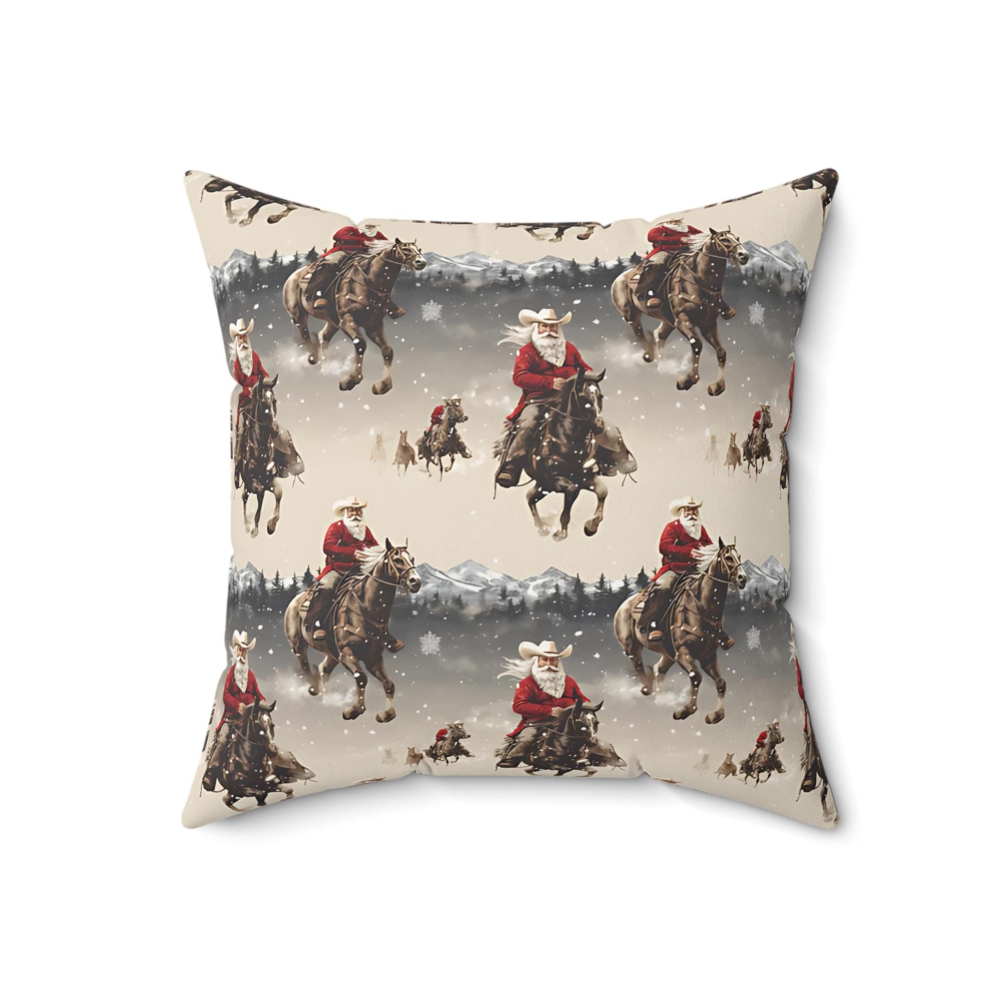 Cowboy Santa Pillow: Western Christmas Accent, Spun Polyester -Razels