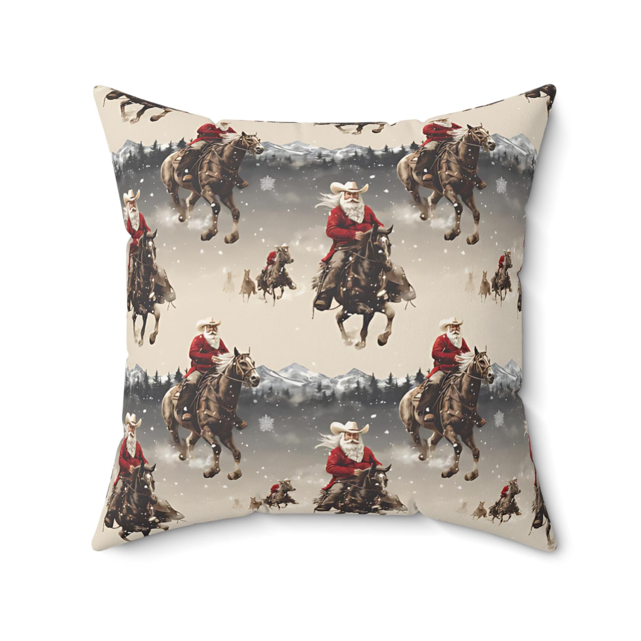 Cowboy Santa Pillow: Western Christmas Accent, Spun Polyester -Razels