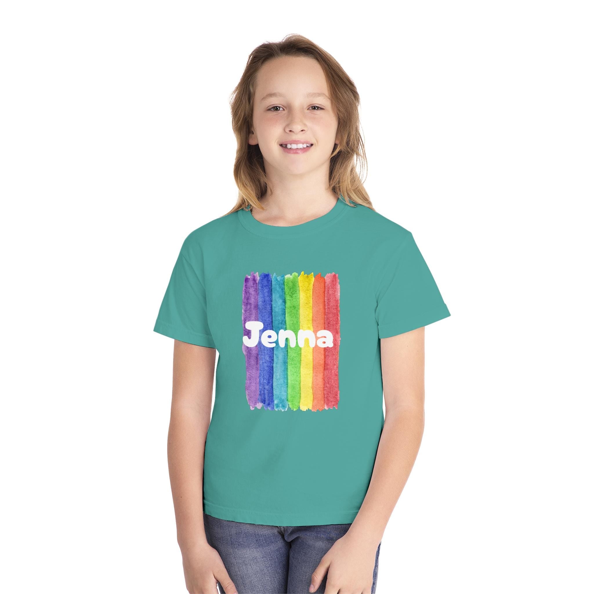 Personalized Rainbow Youth Tee, Custom Name Tee for Back to School -Razels